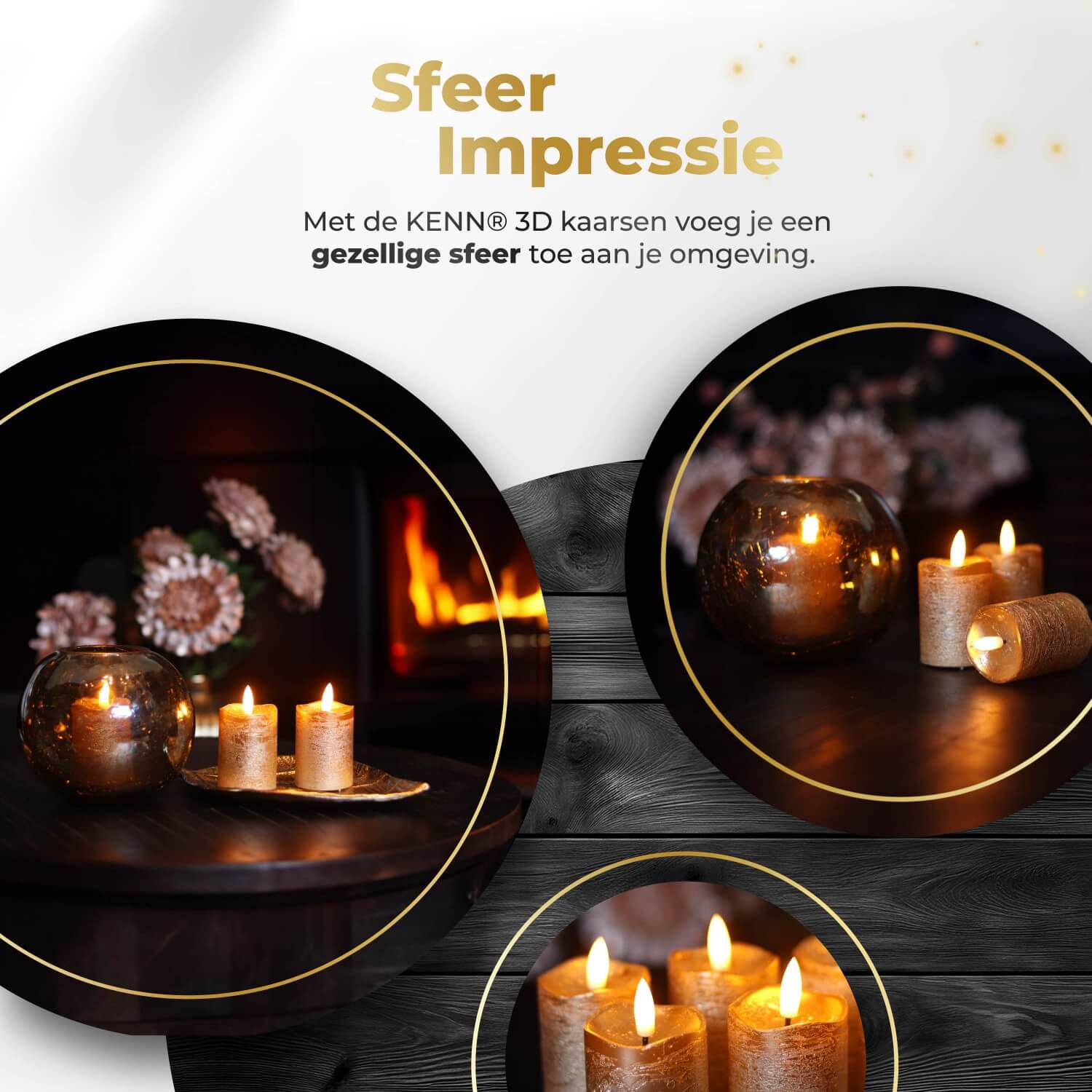 6-delige set gouden LED stompkaarsen van KENN® op batterijen, inclusief afstandsbediening. Deze luxe nep kaarsen – ook wel LED kaarsen of battery-powered pillar candles genoemd – hebben een warme goudkleurige afwerking en zorgen voor een flikkerend realistisch vlameffect. Ideaal voor sfeervolle en veilige verlichting in huis, restaurants, bruiloften of hotels. Werkt op CR2450 knoopcelbatterijen (inbegrepen) en eenvoudig te bedienen met de afstandsbediening. Perfect voor decoratie zonder vuur of rook.