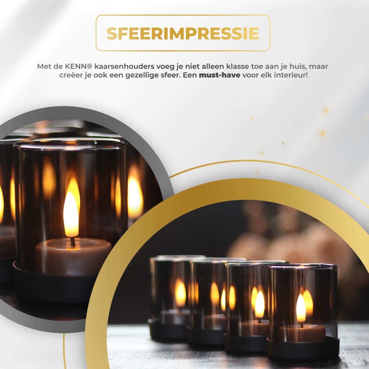Set van 4 kleine KENN® industriële kaarsenhouders van metaal met smoke grey glas – stijlvolle houders voor waxinelichtjes en stompkaarsen. Modern en robuust ontwerp, ideaal voor sfeervolle tafeldecoratie in de woonkamer, eetkamer of buitenruimte. Met grijs glas voor een warme, luxe uitstraling passend bij landelijke en industriële interieurs.