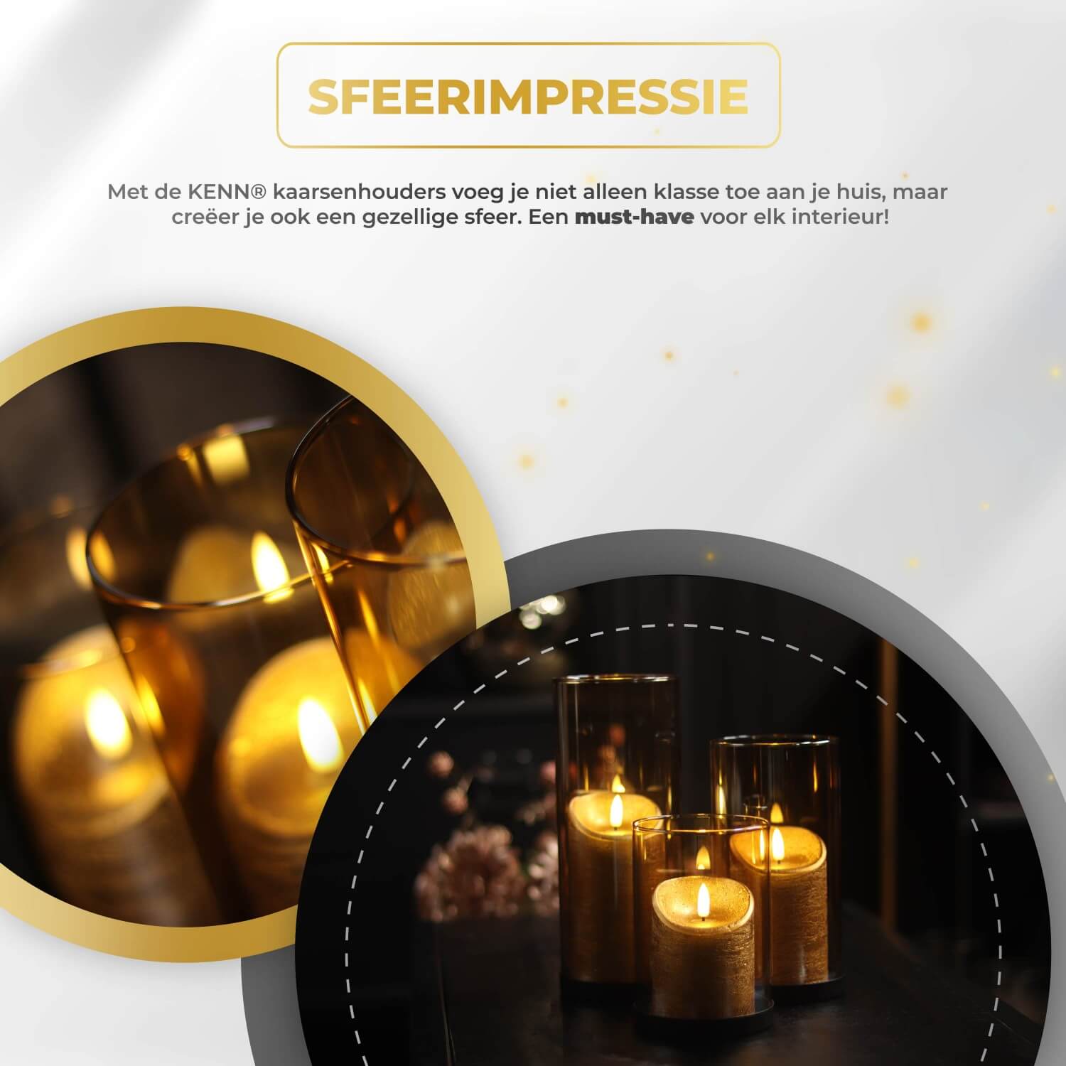 "KENN® Lichtermeer – set van 3 industriële glazen kaarsenhouders met zwarte metalen basis en zandkleurig goud glas. Stijlvol en tijdloos design dat warmte en luxe toevoegt aan je interieur. Geschikt voor verschillende kaarsformaten zoals stompkaarsen en waxinelichtjes. Gemaakt van hoogwaardig glas en metaal voor langdurig gebruik. Formaten: 15 cm, 20 cm en 25 cm hoog – ideaal als windlichten voor tafel, vensterbank of kast.
