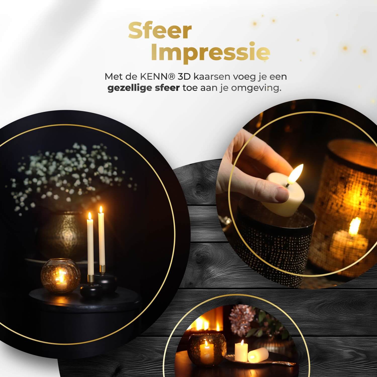 KENN® complete kaarsenbundel met 14 ivoorkleurige 3D LED kaarsen van echt wax, bestaande uit 4 waxinelichtjes, 4 dinerkaarsen en 6 stompkaarsen. De kaarsen hebben een realistisch flikkerend vlameffect en zijn uitgerust met afstandsbedieningen, dimbare lichtstanden en een instelbare timer. Perfecte nep kaarsen voor veilige, warme sfeerverlichting in huis, horeca of tijdens feestelijke gelegenheden.