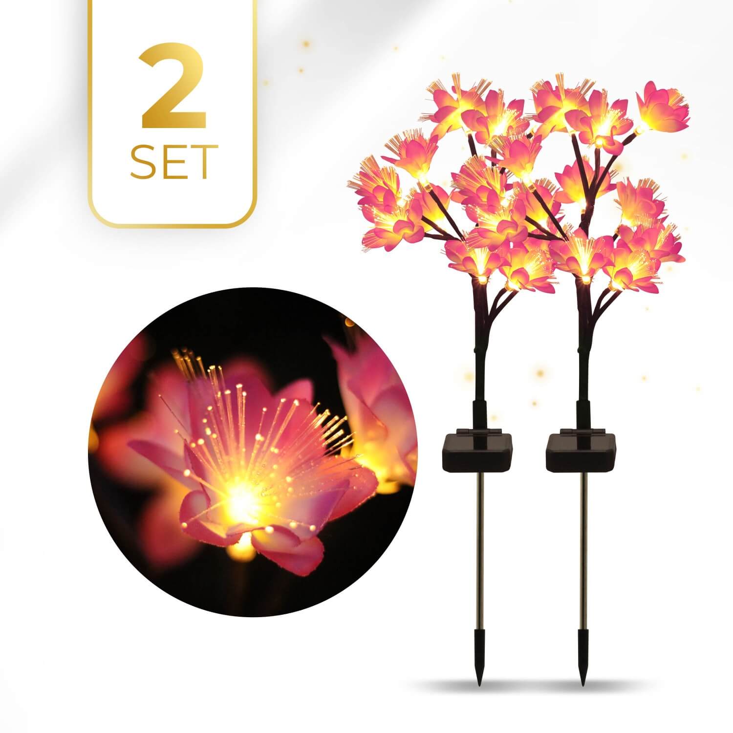 KENN® Solar Flower Lights – Set of 2 – Pink – Garden Lighting