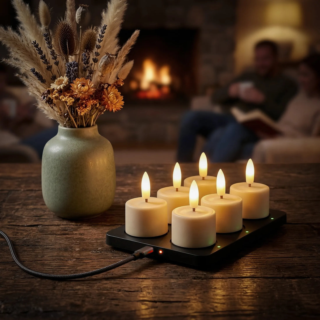 oplaadbare waxinelichtjes opladen op laadstation