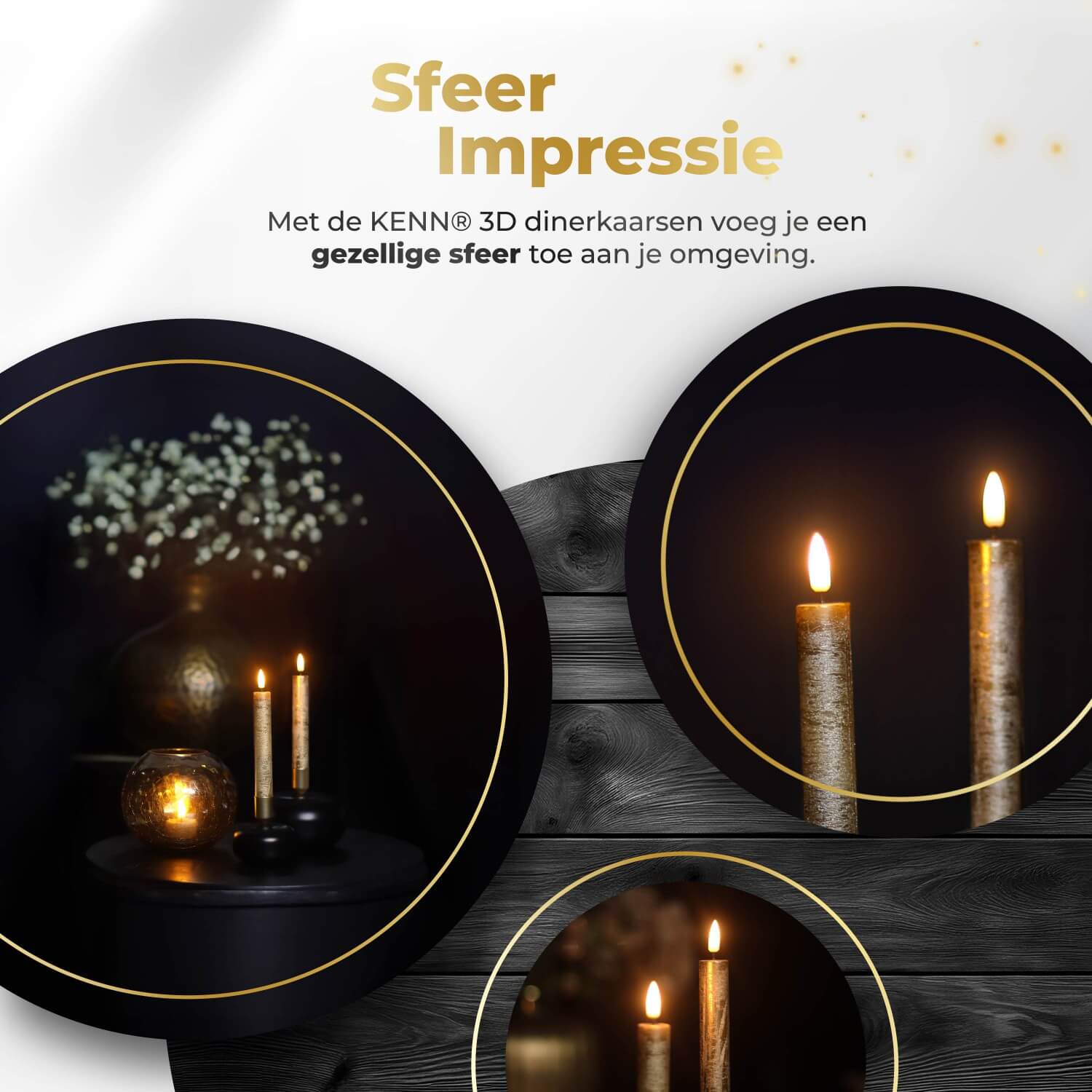 2-delige set kleine gouden LED dinerkaarsen op batterijen van KENN® met afstandsbediening. Deze elegante nep kaarsen – ook wel LED kaarsen of battery-powered taper candles genoemd – zijn gemaakt van echt wax en geven een flikkerend warm wit licht dat lijkt op een echte vlam. Door hun compacte formaat en luxe goudkleur zijn ze perfect voor sfeervolle tafeldecoratie, feestdagen, diners, bruiloften of moderne interieurs. Inclusief batterijen en eenvoudig te bedienen met afstandsbediening.