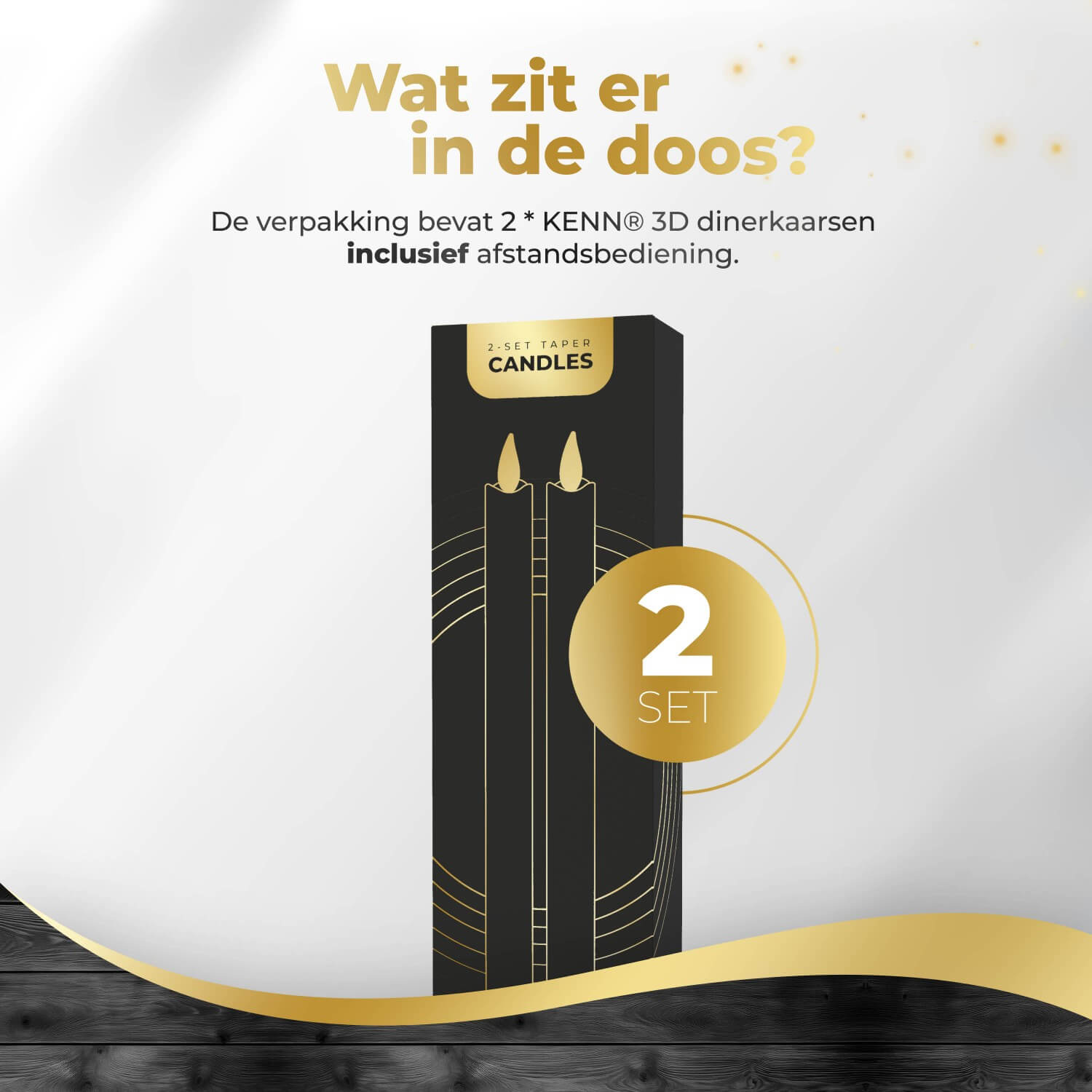 2-delige set gouden LED dinerkaarsen op batterijen van KENN® met afstandsbediening. Deze stijlvolle nep kaarsen – ook bekend als LED kaarsen of battery-powered taper candles – zijn gemaakt van echt wax en geven een flikkerend warm wit licht dat lijkt op een echte vlam. De chique goudkleur zorgt voor een feestelijke, luxe uitstraling aan elke tafelsetting, ideaal voor diners, bruiloften, feestdagen of sfeervolle interieurdecoratie. Werkt op batterijen (meegeleverd) en is eenvoudig te bedienen met de afstands