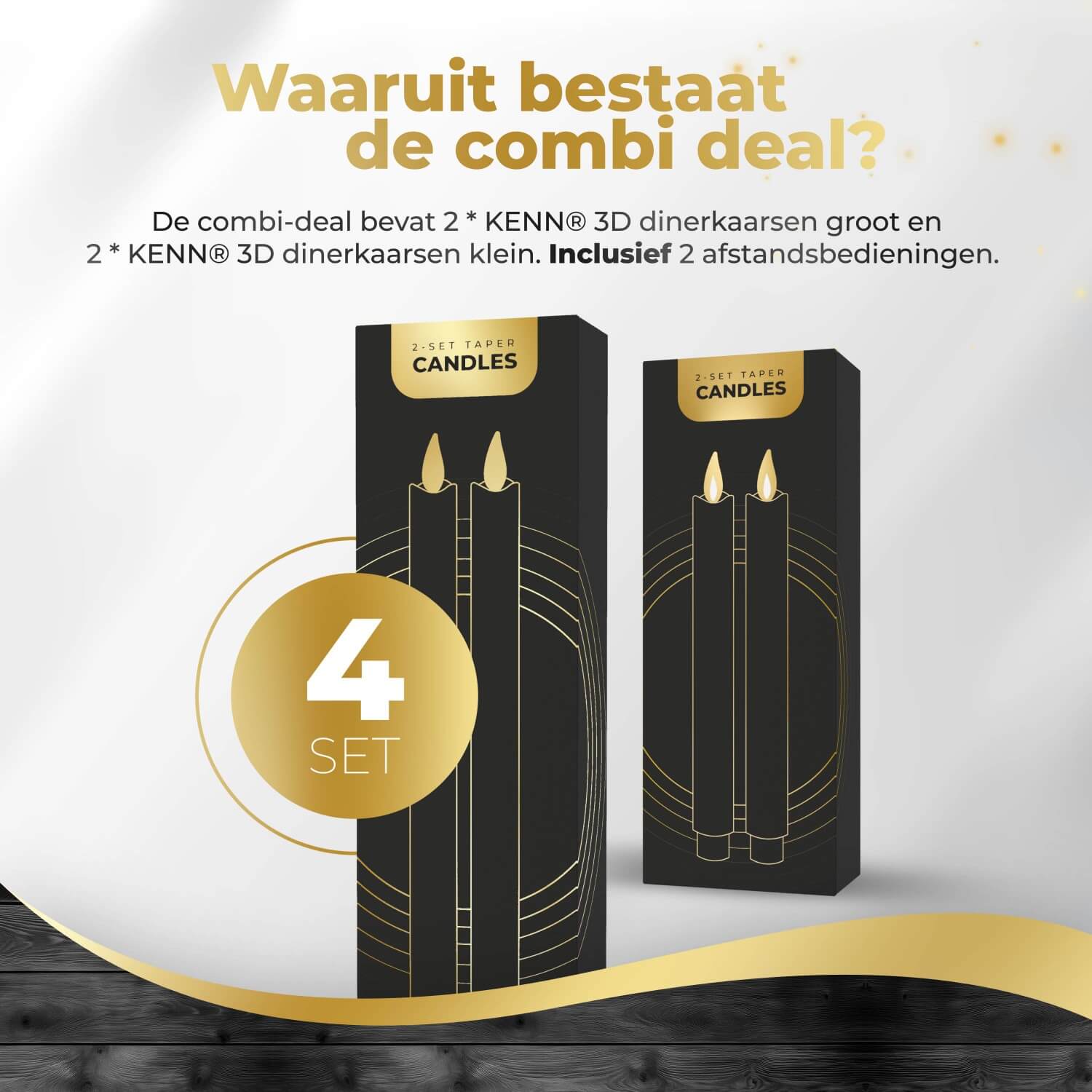 KENN® bundel met 4 ivoorkleurige LED dinerkaarsen van echt wax, bestaande uit 2 grote en 2 kleine kaarsen. Deze elegante nep kaarsen geven een flikkerend warm wit licht, zijn oplaadbaar op batterijen en worden geleverd met afstandsbediening. Door het gevarieerde formaat en de zachte ivoorkleur zijn ze perfect voor sfeervolle tafeldecoratie, bruiloften, diners of klassieke interieurstijlen.