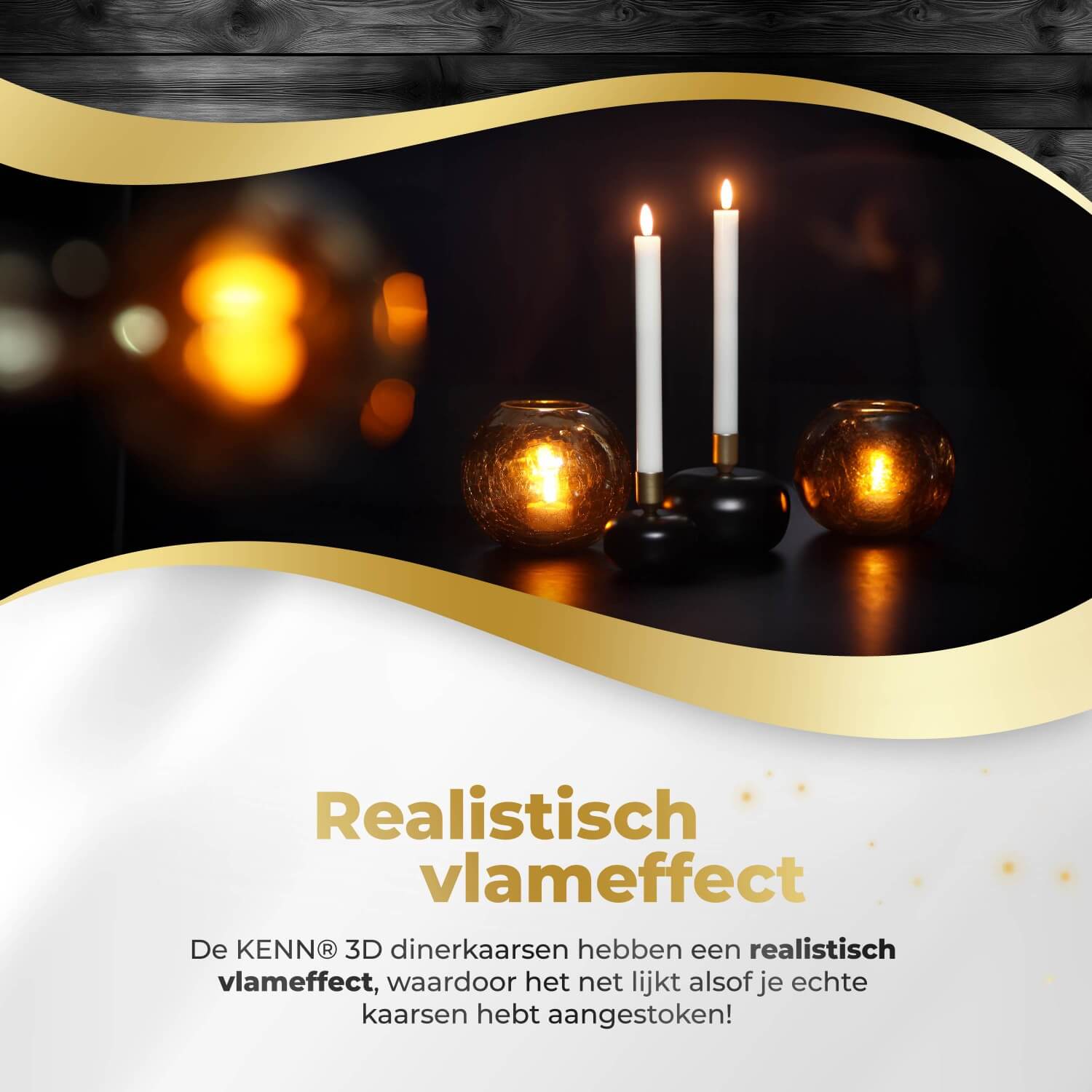 KENN® bundel met 4 witte LED dinerkaarsen van echt wax, bestaande uit 2 grote en 2 kleine kaarsen. Deze stijlvolle nep kaarsen hebben een realistisch flikkerend vlameffect, werken op batterijen en worden geleverd met afstandsbediening. Dankzij de combinatie van formaten is deze set perfect voor tafeldecoratie, diners, bruiloften of sfeervolle interieurverlichting.