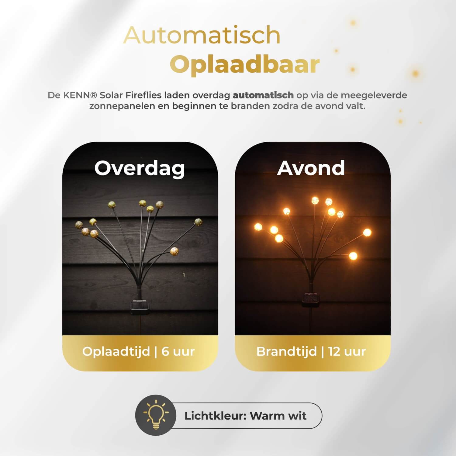 KENN® solar vuurvliegjes tuinverlichting Marrakech – sfeervolle LED buitenverlichting op zonne-energie met flexibel draadontwerp en warm wit licht. Automatische verlichting bij schemering dankzij geïntegreerd zonnepaneel. Ideaal als decoratieve tuinlampjes langs tuinpad, terras of balkon. Weerbestendig (IP65), draadloos en eenvoudig te plaatsen zonder bedrading.