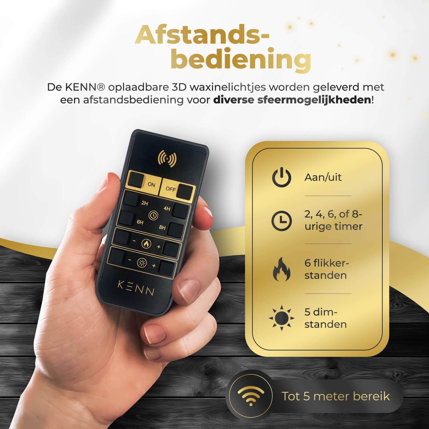 12-delige set oplaadbare LED waxinelichtjes van KENN® – inclusief laadstation en afstandsbediening. Deze duurzame nep kaarsen (ook wel rechargeable tealights of oplaadbare theelichten genoemd) geven een realistisch flikkerend warm wit licht, ideaal voor horeca, huisdecoratie of veilige sfeerverlichting zonder open vuur.