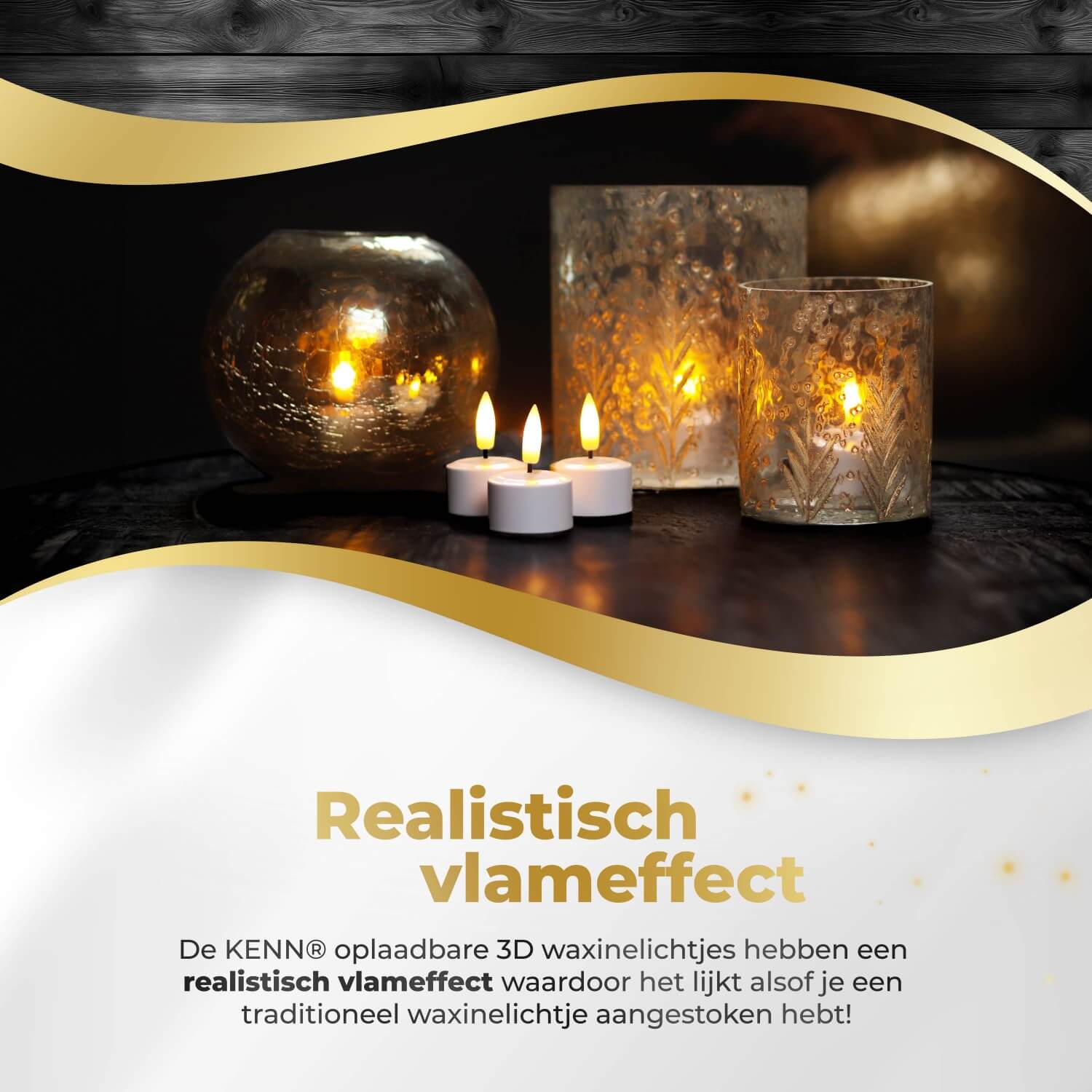 12-delige set oplaadbare LED waxinelichtjes van KENN® – inclusief laadstation en afstandsbediening. Deze duurzame nep kaarsen (ook wel rechargeable tealights of oplaadbare theelichten genoemd) geven een realistisch flikkerend warm wit licht, ideaal voor horeca, huisdecoratie of veilige sfeerverlichting zonder open vuur.