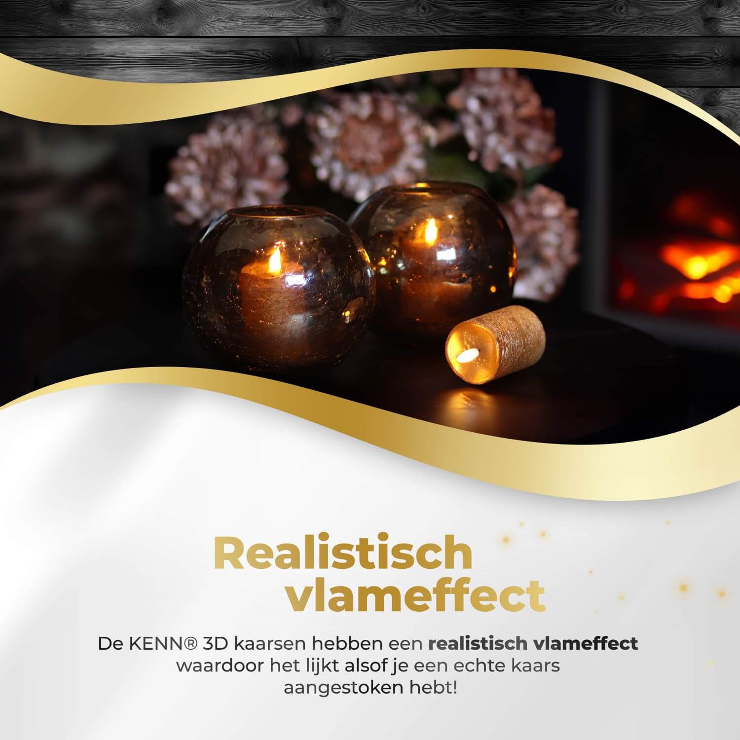 6-delige set gouden LED stompkaarsen van KENN® op batterijen, inclusief afstandsbediening. Deze luxe nep kaarsen – ook wel LED kaarsen of battery-powered pillar candles genoemd – hebben een warme goudkleurige afwerking en zorgen voor een flikkerend realistisch vlameffect. Ideaal voor sfeervolle en veilige verlichting in huis, restaurants, bruiloften of hotels. Werkt op CR2450 knoopcelbatterijen (inbegrepen) en eenvoudig te bedienen met de afstandsbediening. Perfect voor decoratie zonder vuur of rook.