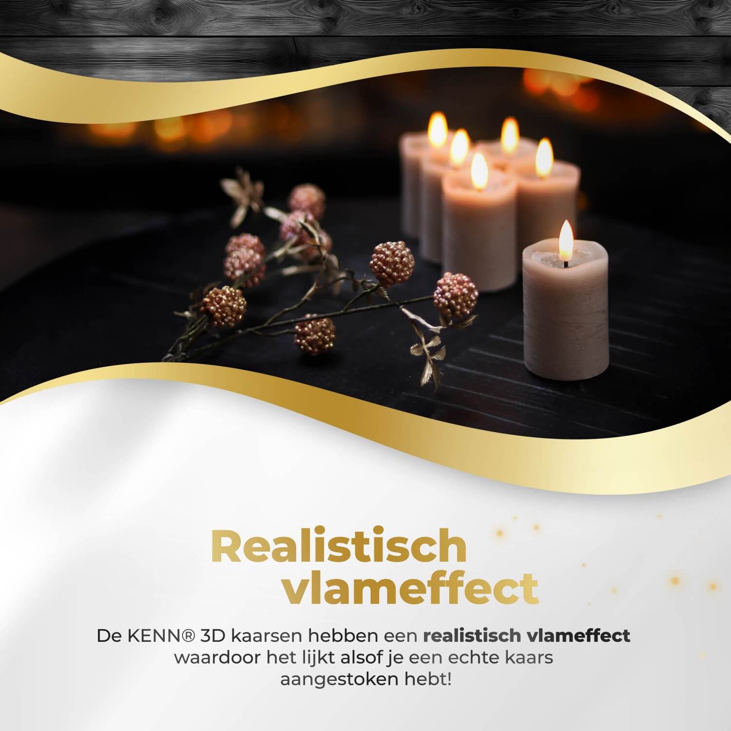 6-delige set taupekleurige LED stompkaarsen van KENN® met afstandsbediening. Deze elegante nep kaarsen van echt wax geven een realistisch flikkerend warm wit licht en zijn dimbaar via afstandsbediening. Perfect voor veilige en sfeervolle verlichting in huis, horeca, feesten of dagelijks gebruik. Werkt op batterijen (CR2450 inbegrepen).