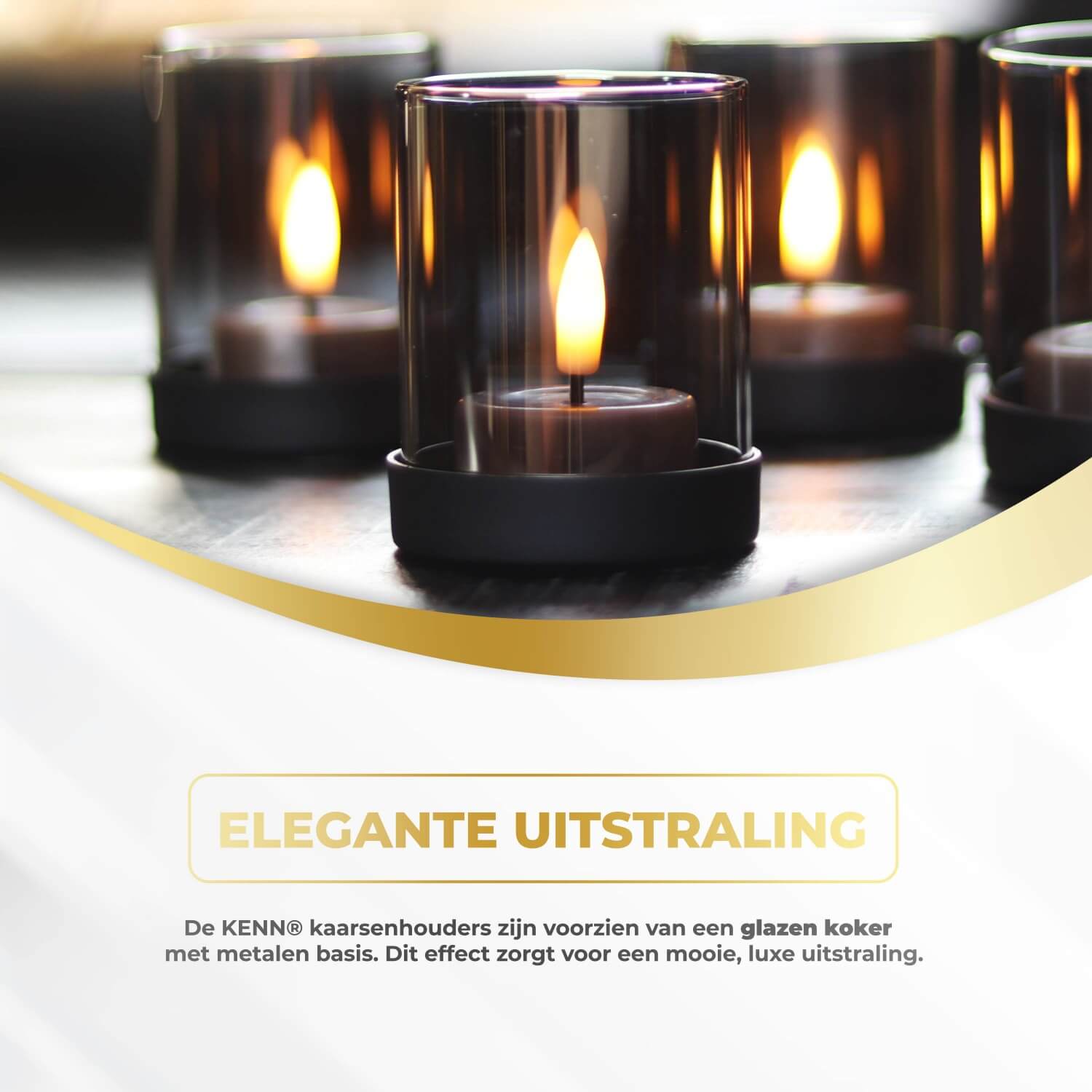 Set van 4 kleine KENN® industriële kaarsenhouders van metaal met smoke grey glas – stijlvolle houders voor waxinelichtjes en stompkaarsen. Modern en robuust ontwerp, ideaal voor sfeervolle tafeldecoratie in de woonkamer, eetkamer of buitenruimte. Met grijs glas voor een warme, luxe uitstraling passend bij landelijke en industriële interieurs.