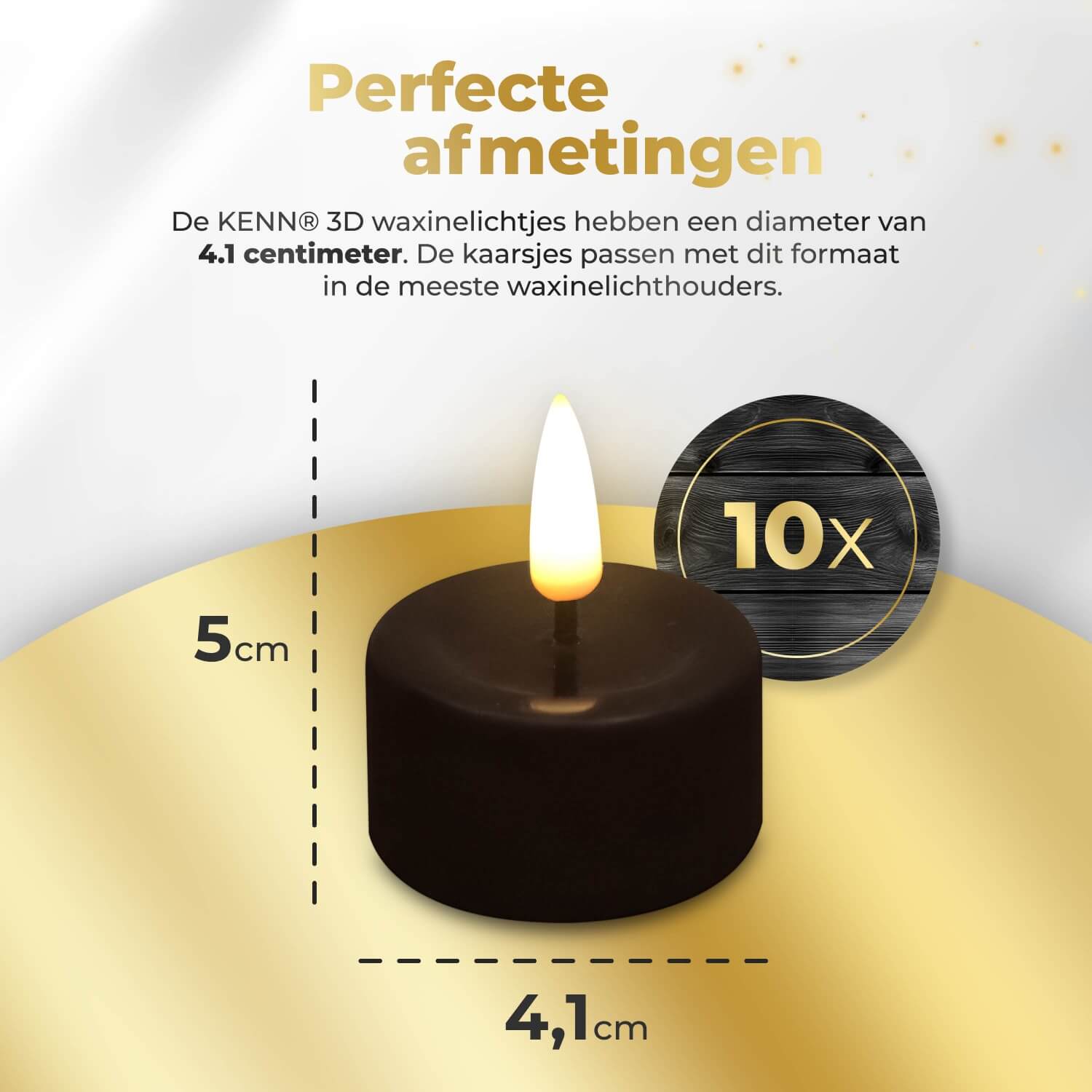 10-delige set zwarte LED waxinelichtjes op batterijen van KENN®, geleverd met afstandsbediening. Deze stijlvolle nep theelichtjes, ook bekend als LED kaarsjes of battery-powered tealights, hebben een flikkerend warm wit licht dat zorgt voor veilige en sfeervolle verlichting. Ideaal als kaarslicht zonder vlam voor horeca, bruiloften, tafeldecoratie, restaurants of thuisgebruik. Werkt op CR2450 batterijen (inbegrepen) – realistisch vlameffect en eenvoudig in- en uitschakelen met afstandsbediening.