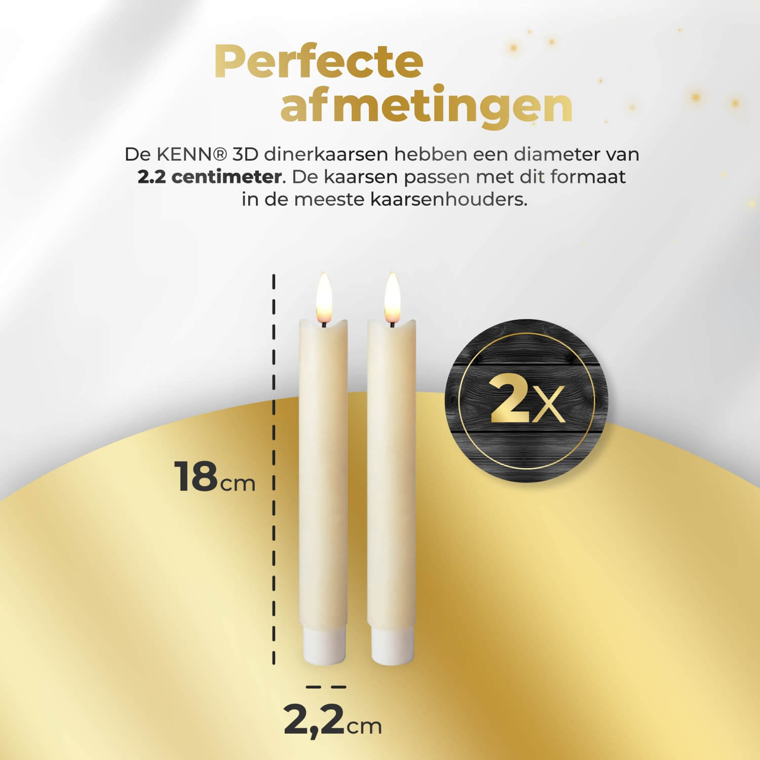 2-delige set kleine ivoorkleurige LED dinerkaarsen op batterijen van KENN® met afstandsbediening. Deze elegante nep kaarsen – ook wel LED kaarsen of battery-powered taper candles genoemd – zijn gemaakt van echt wax en geven een flikkerend warm wit licht dat lijkt op een echte vlam. Door hun compacte formaat en zachte ivoorkleur zijn ze perfect voor sfeervolle tafeldecoratie, diners, bruiloften of interieurgebruik. Inclusief batterijen en eenvoudig te bedienen met afstandsbediening.