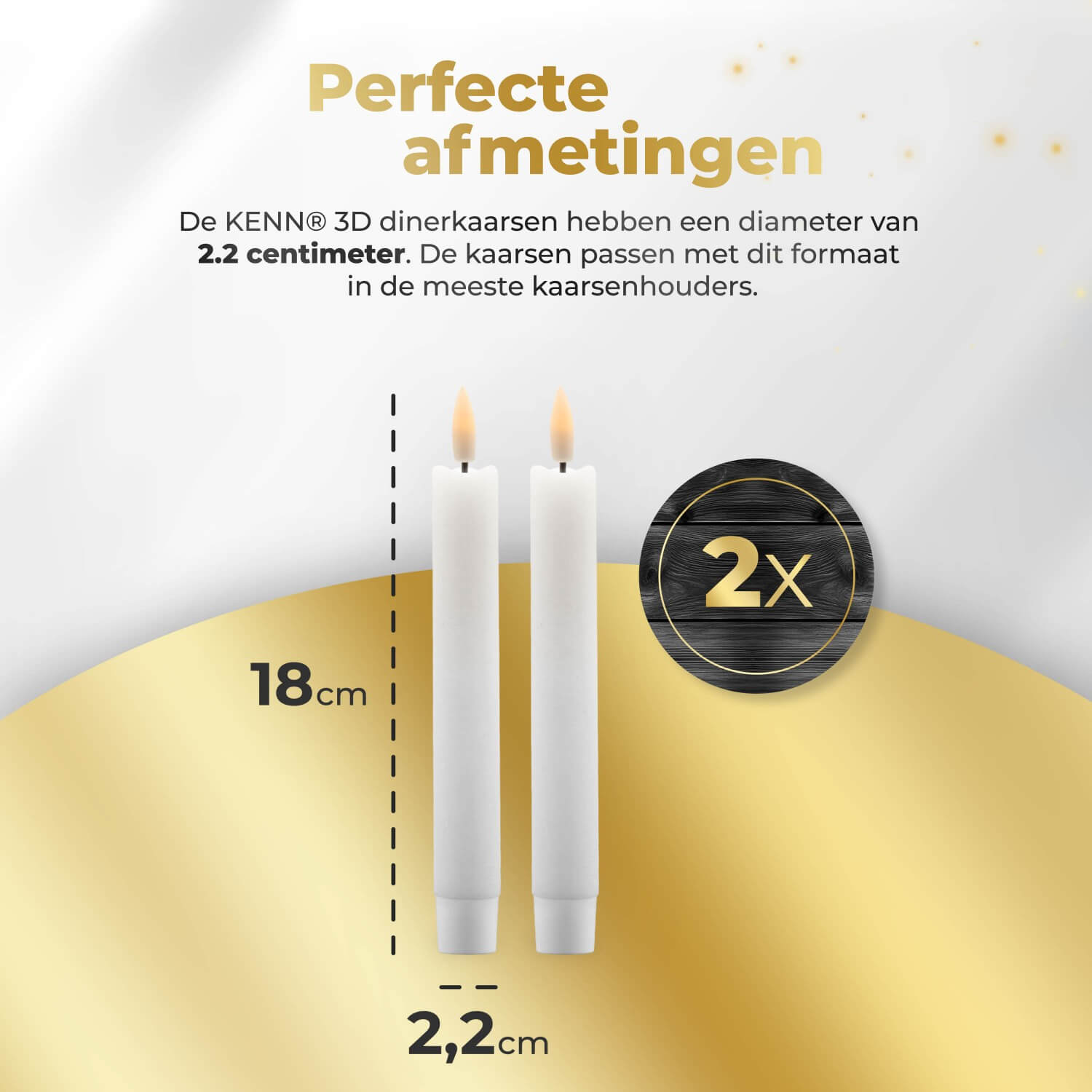 2-delige set kleine witte LED dinerkaarsen op batterijen van KENN® met afstandsbediening. Deze stijlvolle nep kaarsen – ook wel LED kaarsen of battery-powered taper candles genoemd – zijn gemaakt van echt wax en geven een flikkerend warm wit licht dat lijkt op een echte vlam. Dankzij de neutrale witte kleur en het compacte formaat passen ze perfect bij elke tafeldecoratie, diner, bruiloft of interieurstijl. Inclusief batterijen en eenvoudig te bedienen via de afstandsbediening.