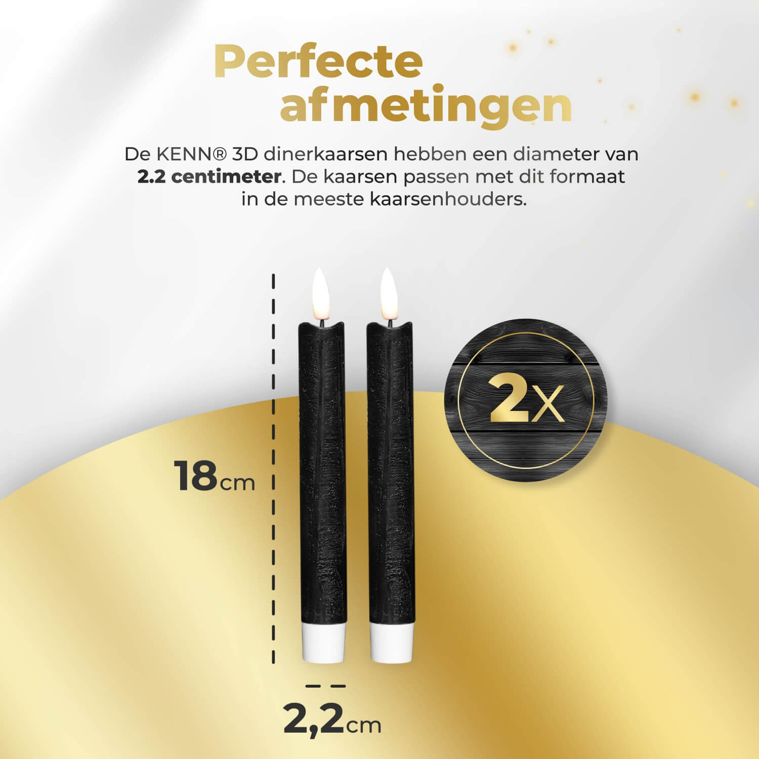 2-delige set kleine zwarte LED dinerkaarsen op batterijen van KENN® met afstandsbediening. Deze slanke nep kaarsen – ook bekend als LED kaarsen of battery-powered taper candles – zijn gemaakt van echt wax en geven een realistisch flikkerend warm wit licht. De compacte maat en diepe zwarte kleur zorgen voor een modern en stijlvol accent aan elke tafeldecoratie. Ideaal voor diners, feestdagen, horeca of sfeervolle interieurdetails. Inclusief batterijen en eenvoudig te bedienen met afstandsbediening.