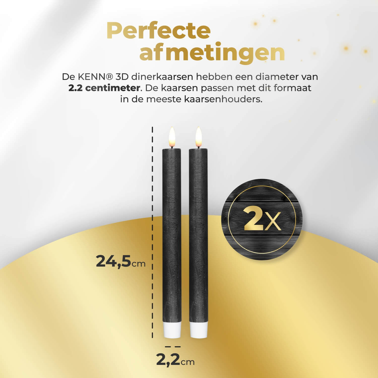 2-delige set zwarte LED dinerkaarsen op batterijen van KENN® met afstandsbediening. Deze stijlvolle nep kaarsen – ook bekend als LED kaarsen of battery-powered taper candles – zijn gemaakt van echt wax en geven een flikkerend warm wit licht dat doet denken aan echte vlammen. De elegante zwarte kleur zorgt voor een luxe en modern accent aan elke tafelsetting, perfect voor diners, events, horeca of interieurdecoratie. Werkt op batterijen (meegeleverd) en is eenvoudig te bedienen met de afstandsbediening.
