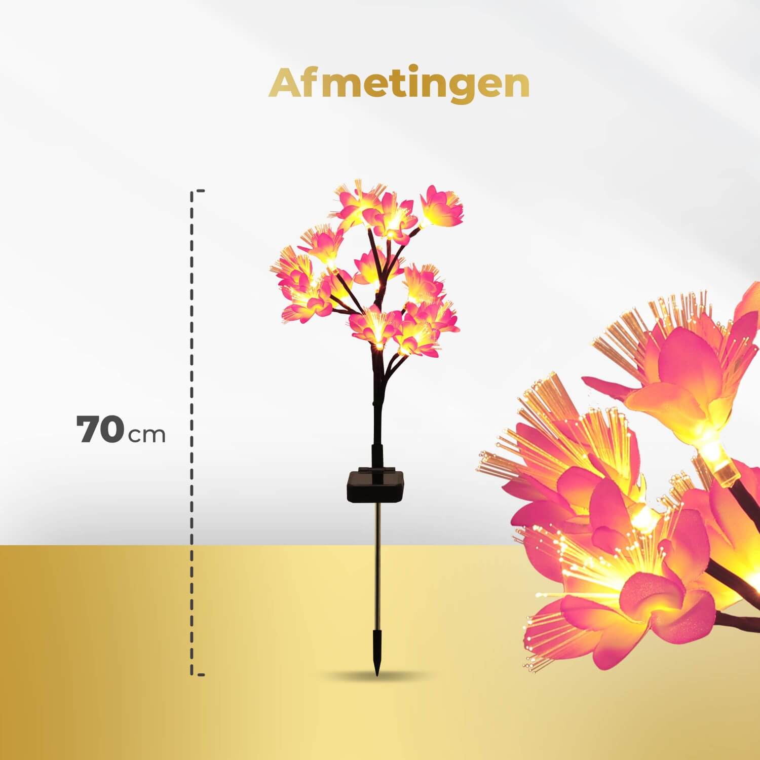 Set van 2 KENN® solar bloemverlichting op zonne-energie – realistische LED tuinverlichting in bloemvorm met geïntegreerd zonnepaneel. Milieuvriendelijke solar tuinlampen met automatische daglichtsensor, knipper- en constante lichtstand, tot 12 uur brandduur na 6 uur zonlicht. Waterdicht (IP65), draadloos en eenvoudig te installeren met grondspiezen – ideaal voor duurzame en sfeervolle tuinverlichting.