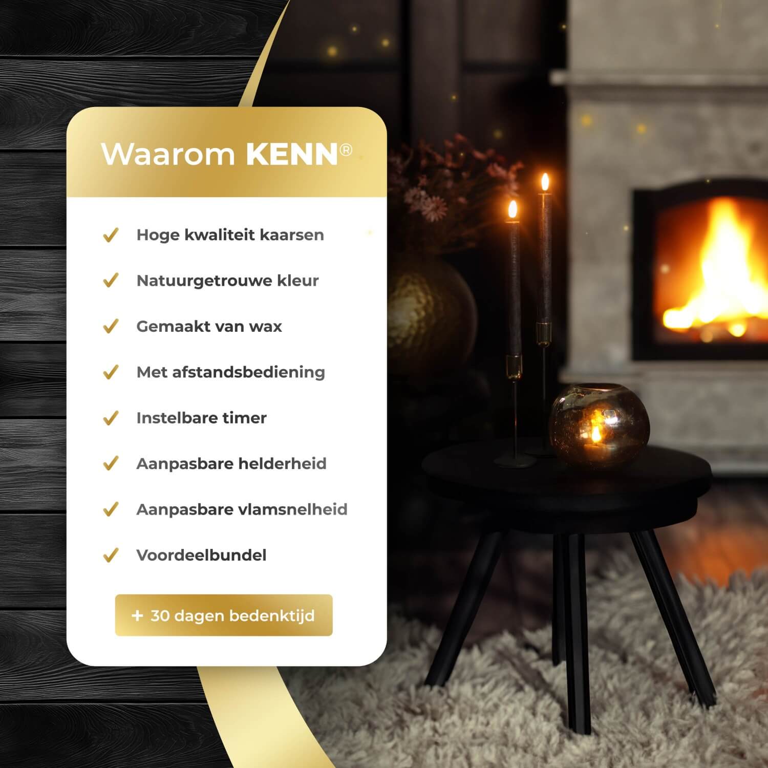 KENN® bundel met 4 zwarte LED dinerkaarsen van echt wax, bestaande uit 2 grote en 2 kleine kaarsen. Deze moderne nep kaarsen geven een flikkerend warm wit licht, werken op batterijen en worden geleverd met afstandsbediening. De diepe zwarte kleur en het afwisselende formaat maken deze set perfect voor luxe tafeldecoratie, sfeervolle diners, horecagebruik of stijlvol interieur.