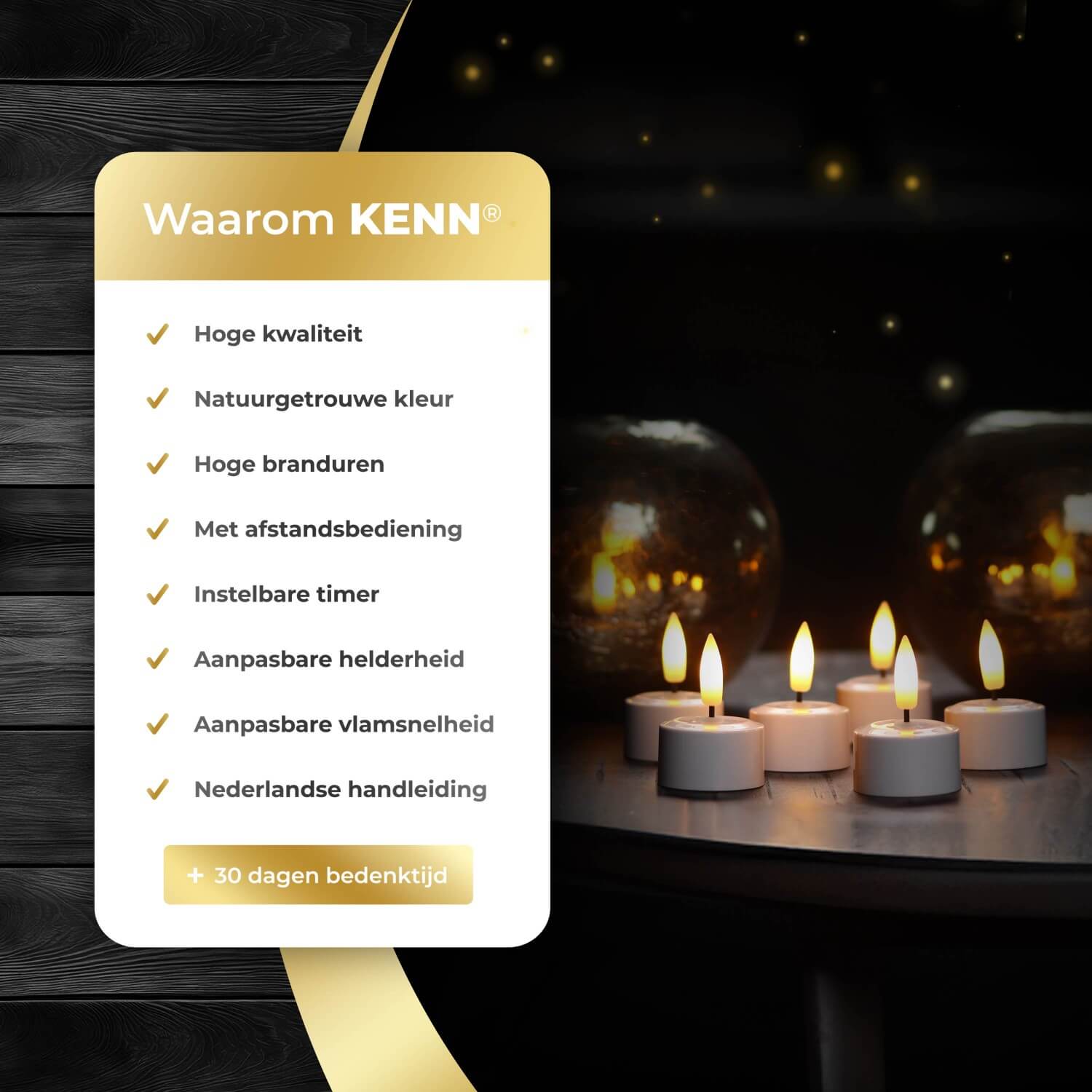 12-delige set oplaadbare LED waxinelichtjes van KENN® – inclusief laadstation en afstandsbediening. Deze duurzame nep kaarsen (ook wel rechargeable tealights of oplaadbare theelichten genoemd) geven een realistisch flikkerend warm wit licht, ideaal voor horeca, huisdecoratie of veilige sfeerverlichting zonder open vuur.
