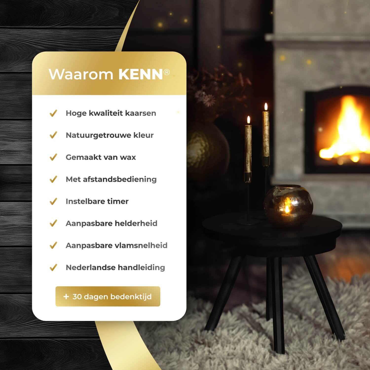 2-delige set kleine gouden LED dinerkaarsen op batterijen van KENN® met afstandsbediening. Deze elegante nep kaarsen – ook wel LED kaarsen of battery-powered taper candles genoemd – zijn gemaakt van echt wax en geven een flikkerend warm wit licht dat lijkt op een echte vlam. Door hun compacte formaat en luxe goudkleur zijn ze perfect voor sfeervolle tafeldecoratie, feestdagen, diners, bruiloften of moderne interieurs. Inclusief batterijen en eenvoudig te bedienen met afstandsbediening.
