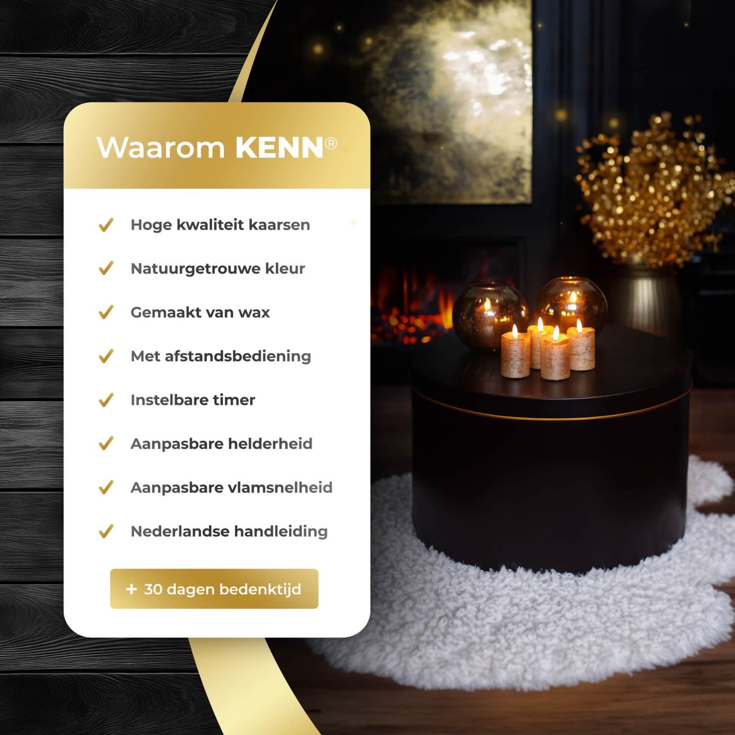 KENN® 3D LED Stompkaarsen - Rustiek Goud