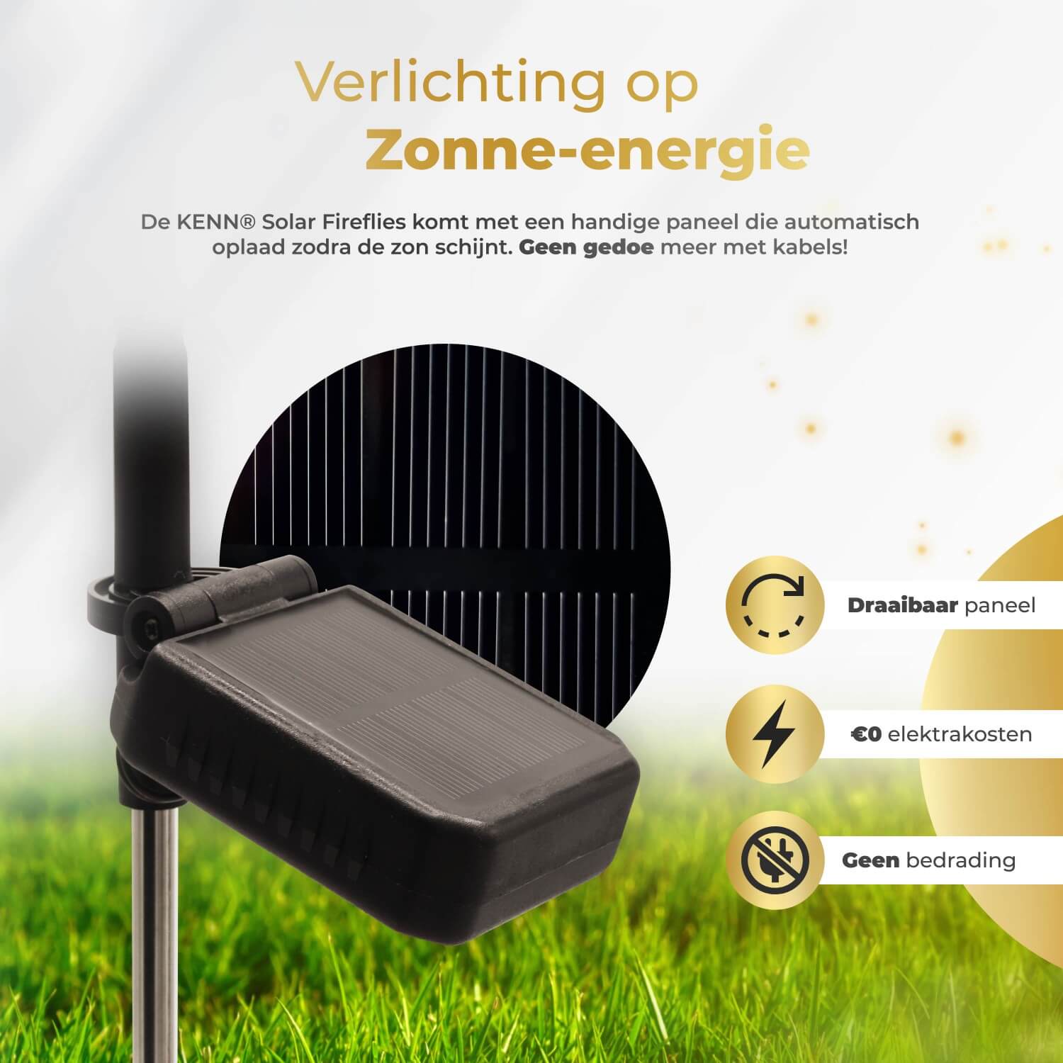 KENN® solar vuurvliegjes tuinverlichting Marrakech – sfeervolle LED buitenverlichting op zonne-energie met flexibel draadontwerp en warm wit licht. Automatische verlichting bij schemering dankzij geïntegreerd zonnepaneel. Ideaal als decoratieve tuinlampjes langs tuinpad, terras of balkon. Weerbestendig (IP65), draadloos en eenvoudig te plaatsen zonder bedrading.