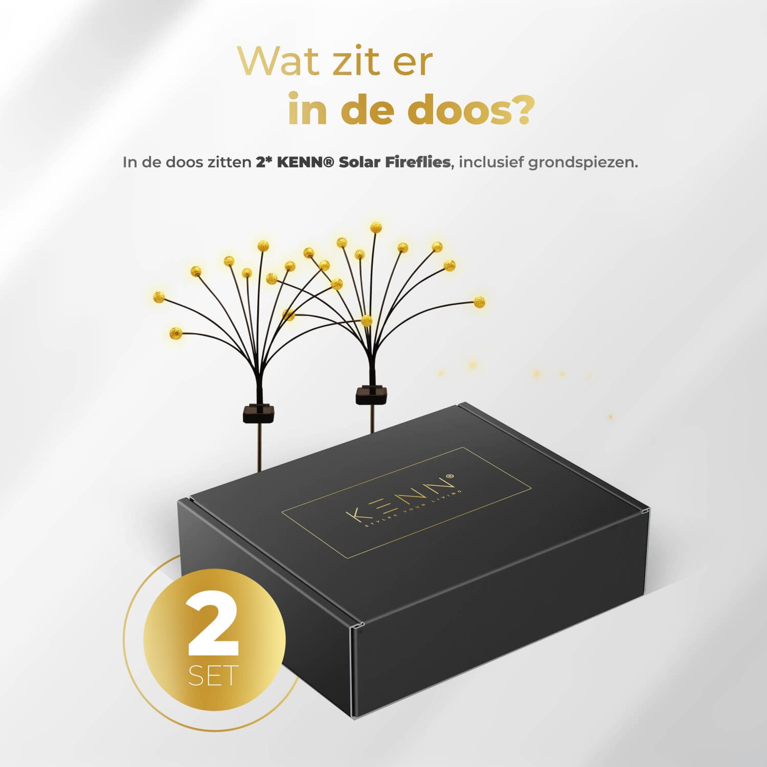 KENN® solar vuurvliegjes tuinverlichting Marrakech – sfeervolle LED buitenverlichting op zonne-energie met flexibel draadontwerp en warm wit licht. Automatische verlichting bij schemering dankzij geïntegreerd zonnepaneel. Ideaal als decoratieve tuinlampjes langs tuinpad, terras of balkon. Weerbestendig (IP65), draadloos en eenvoudig te plaatsen zonder bedrading.