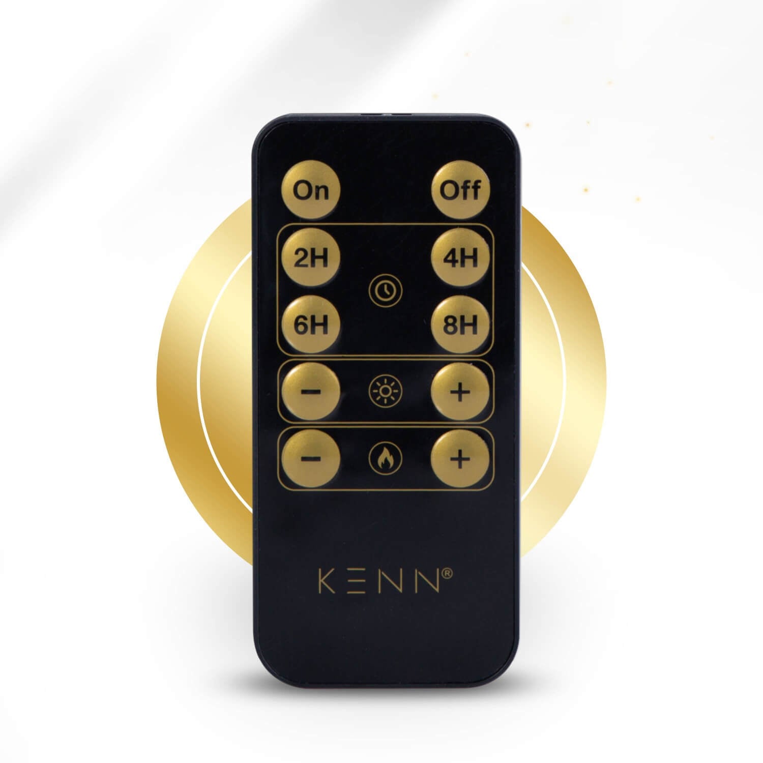 Losse afstandsbediening van KENN® voor LED waxinelichtjes op batterijen. Deze vervangende remote is geschikt voor de normale (niet-oplaadbare) LED theelichtjes en biedt functies zoals aan/uit, 2-4-6-8-uurs timer, dimfunctie en flikker-effectinstelling. Ideaal als extra of vervangende bediening voor bestaande sets.