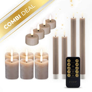 KENN® 14-delige kaarsenbundel in taupe met waxinelichtjes, diner- en stompkaarsen
