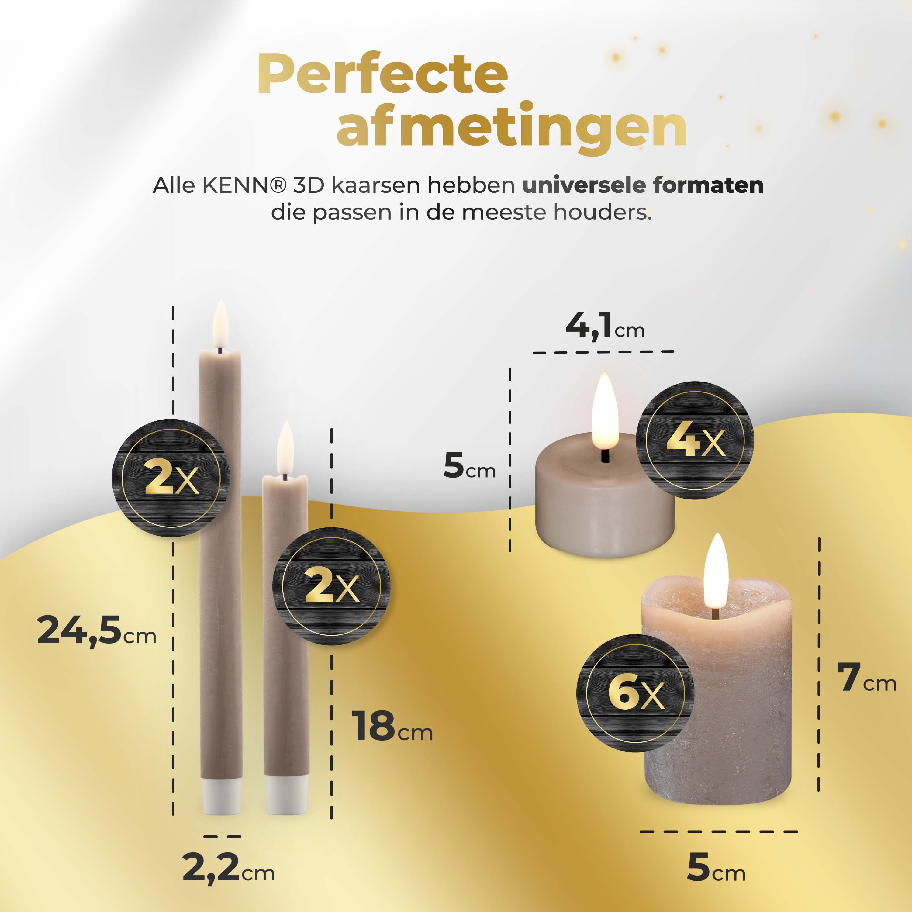 KENN® Complete Kaarsenbundel - 3D LED Kaarsen - Set van 14 - Taupe