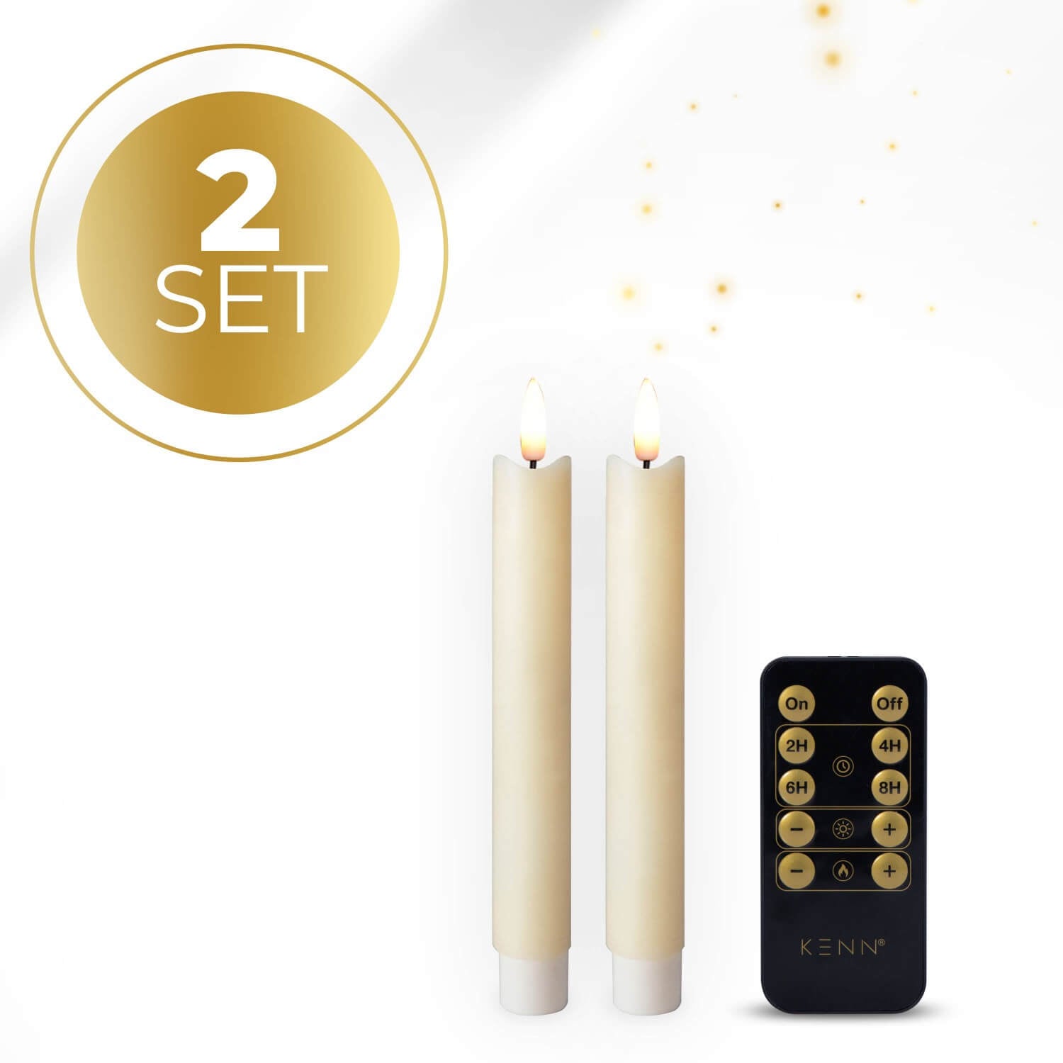 KENN® 2-delige set kleine dinerkaarsen op batterij in ivoor met afstandsbediening