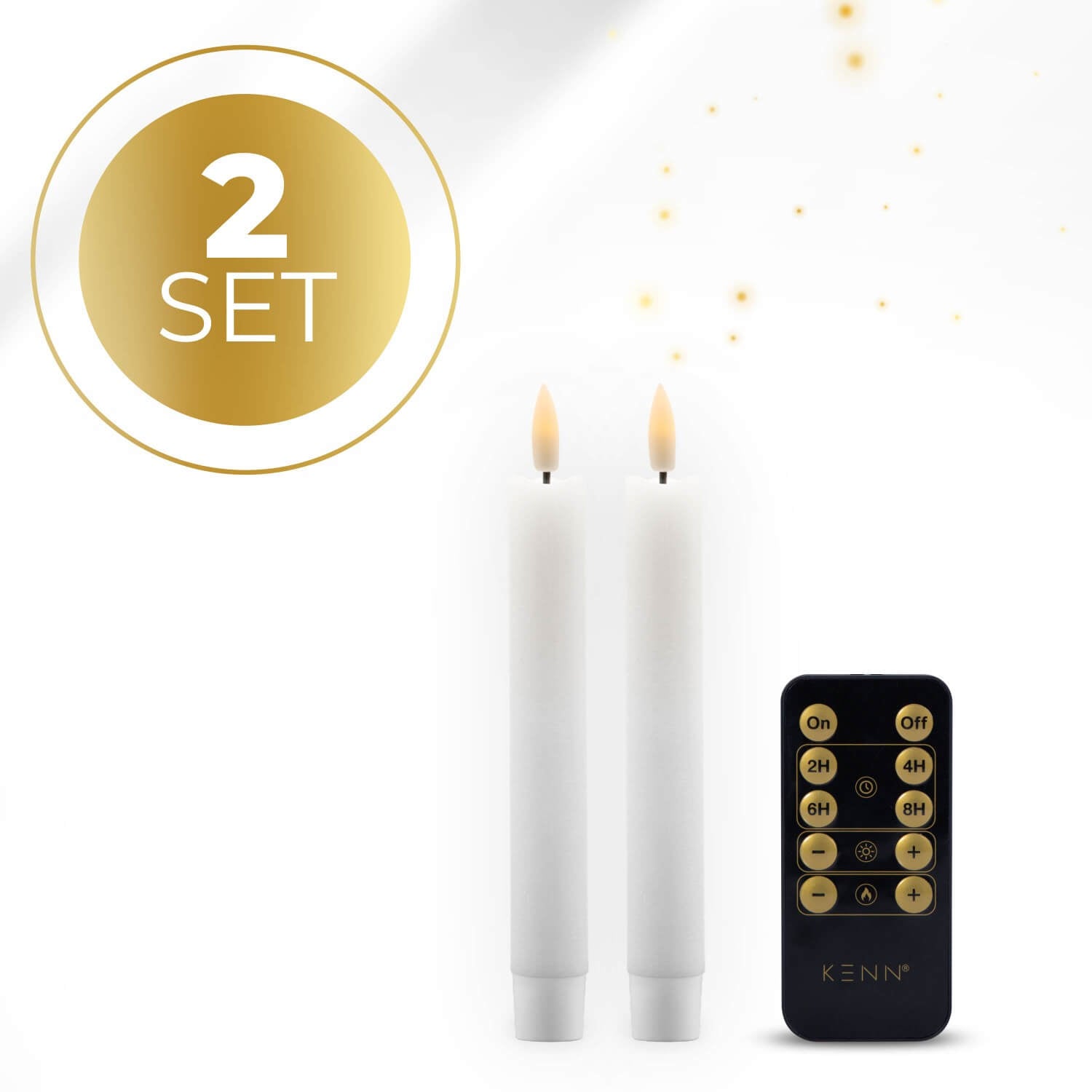 KENN® 2-delige set kleine dinerkaarsen op batterij in wit met afstandsbediening