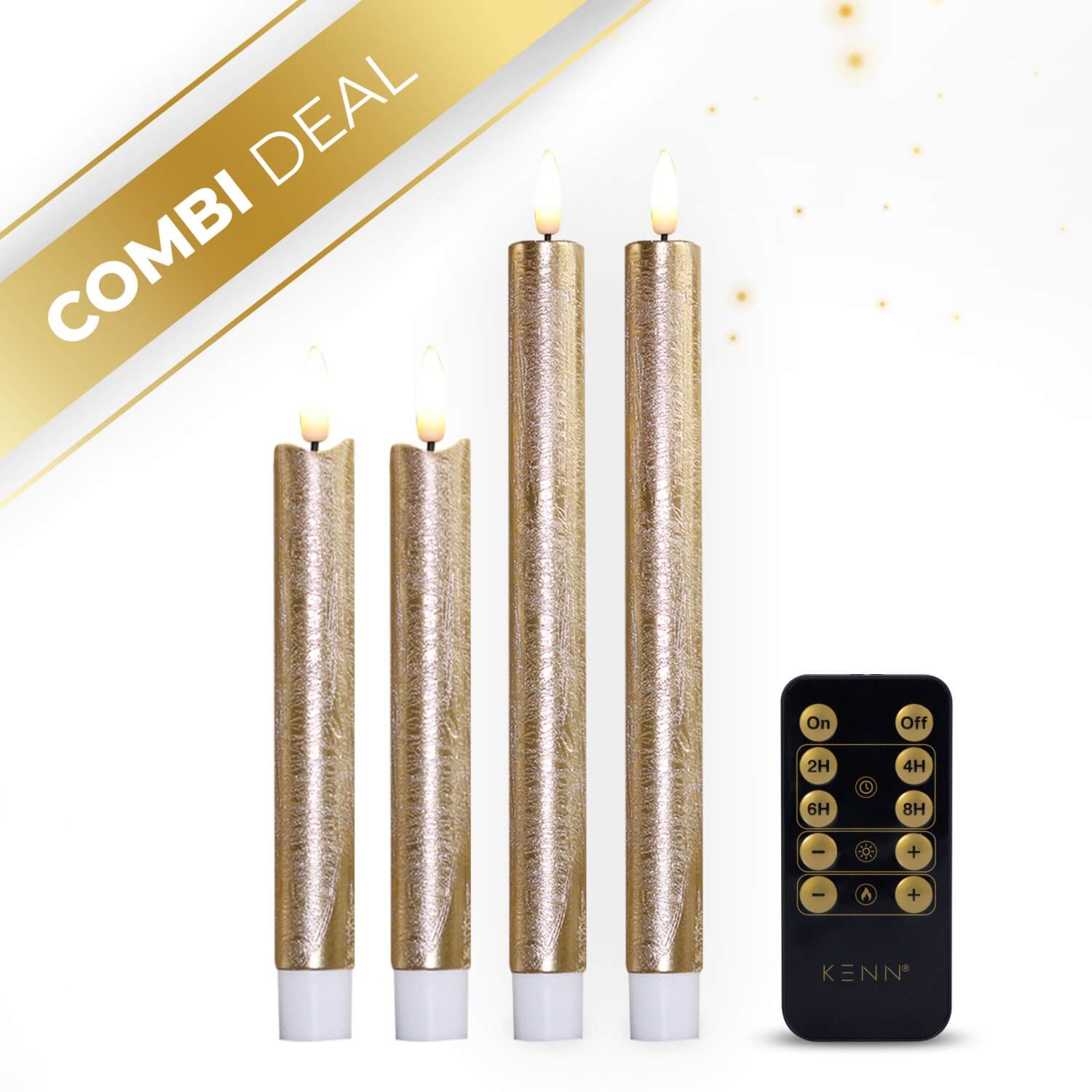 KENN® gouden dinerkaarsenbundel 4-delig op batterij met afstandsbediening