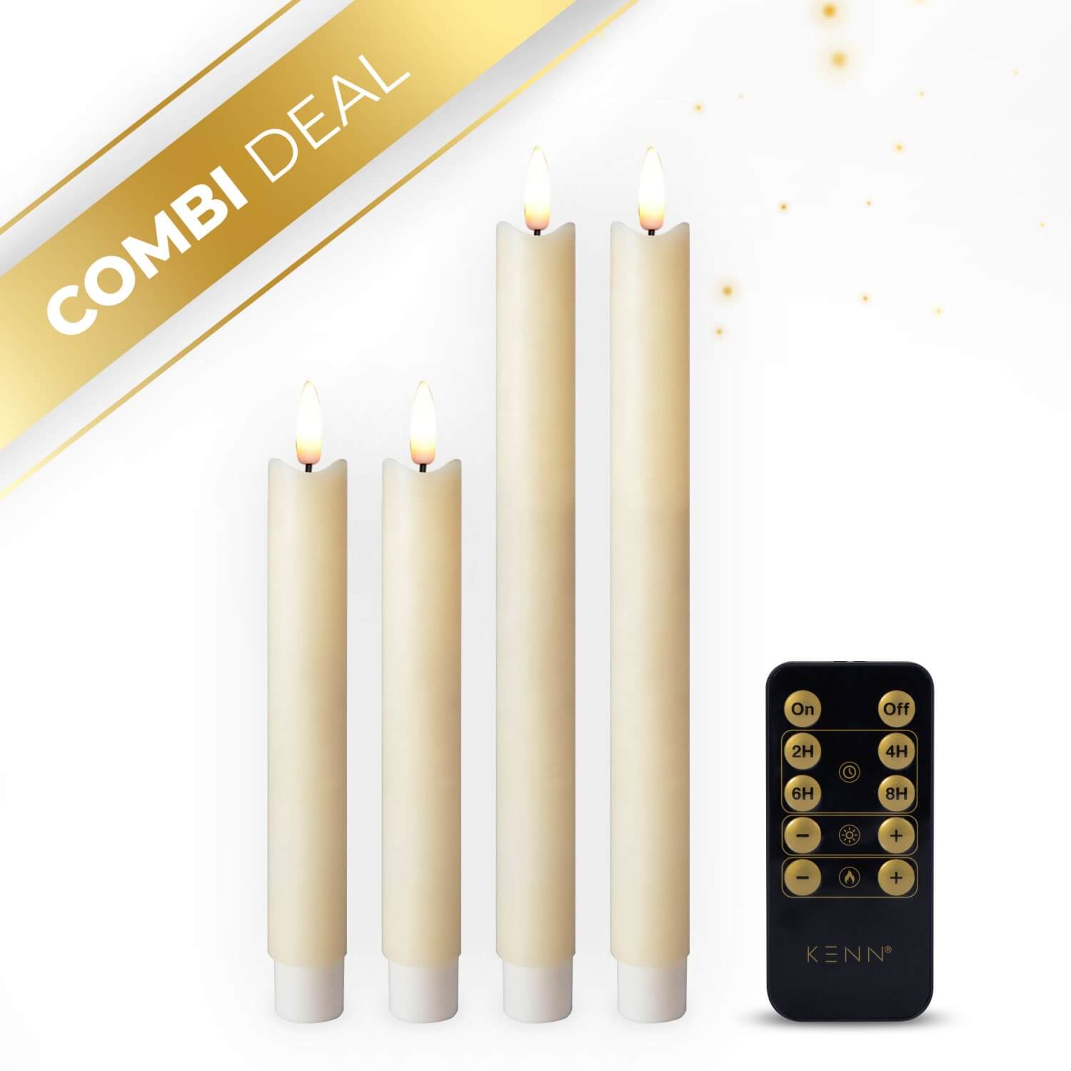 KENN® dinerkaarsenbundel 4-delig in ivoor met 2 grote en 2 kleine kaarsen