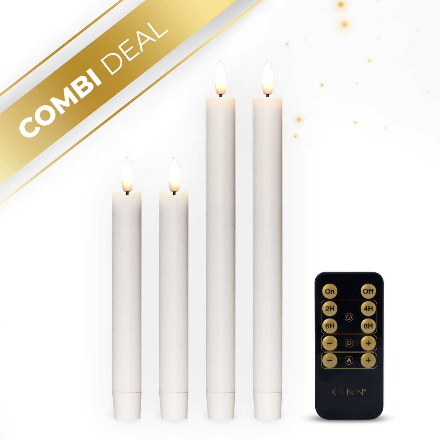 KENN® dinerkaarsenbundel 4-delig in wit op batterij met afstandsbediening