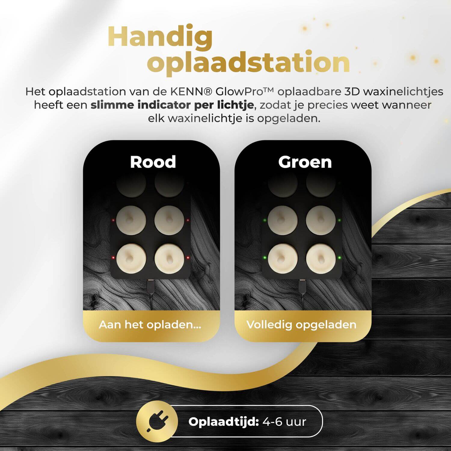 KENN® GlowPro 12-set oplaadstation met indicator die rood en groen toont tijdens opladen