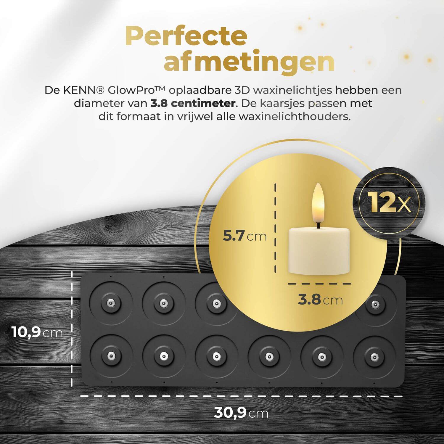 KENN® GlowPro™ 3D Oplaadbare Waxinelichtjes - Set van 12 - Tot 350 Branduren