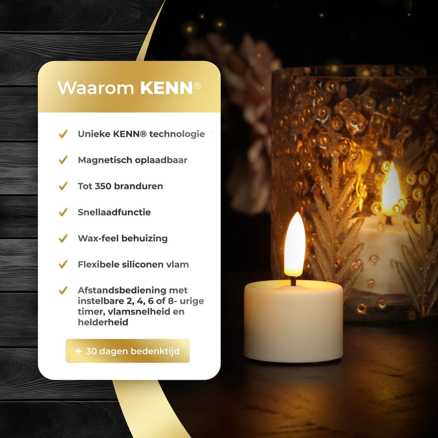 KENN® GlowPro™ 3D Oplaadbare Waxinelichtjes - Set van 6 - Tot 350 Branduren