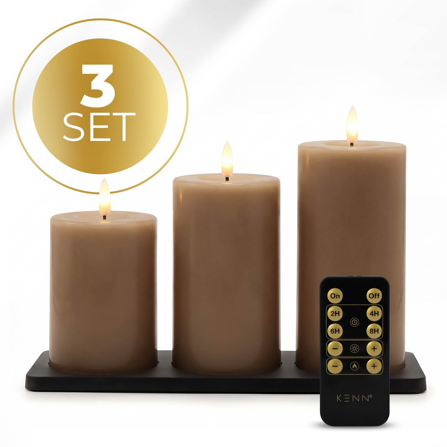 KENN® GlowPro™ Oplaadbare LED kaarsen caramel met afstandsbediening en oplaadstation