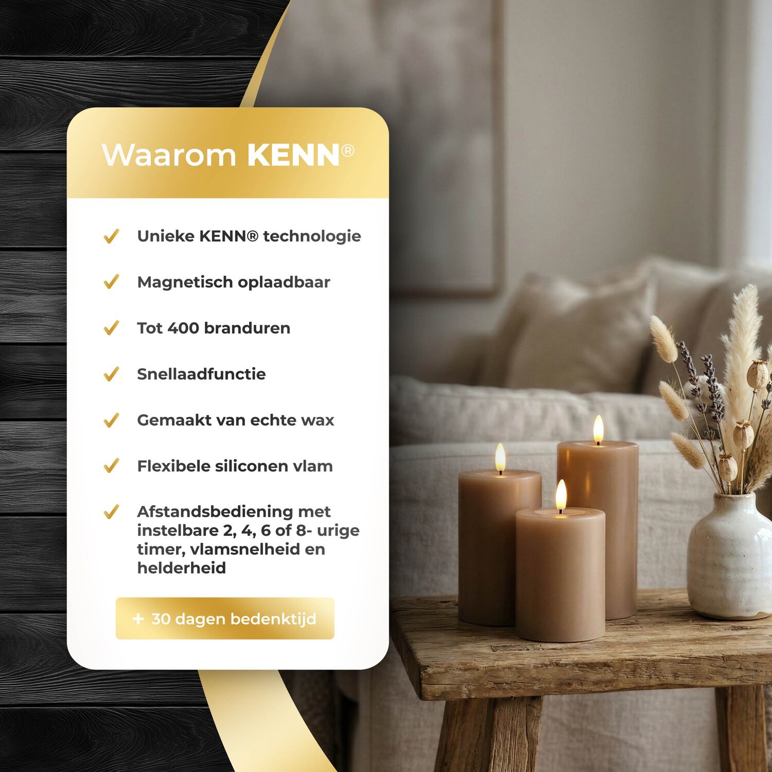 KENN® GlowPro™ Wiederaufladbare LED-Kerzen Karamell warum KENN wählen