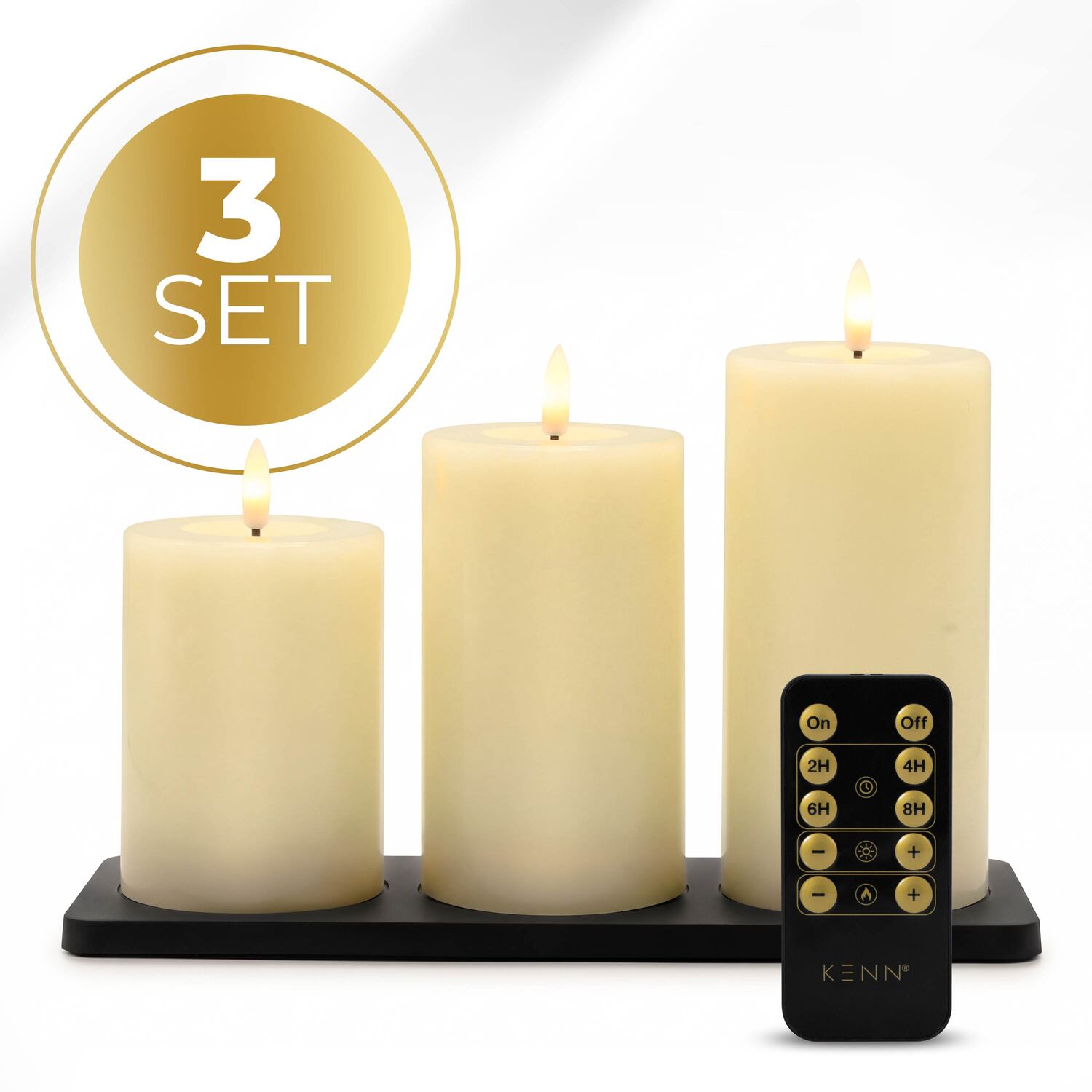 KENN® GlowPro™ Oplaadbare Stompkaarsen ivoor met oplaadstation en afstandsbediening