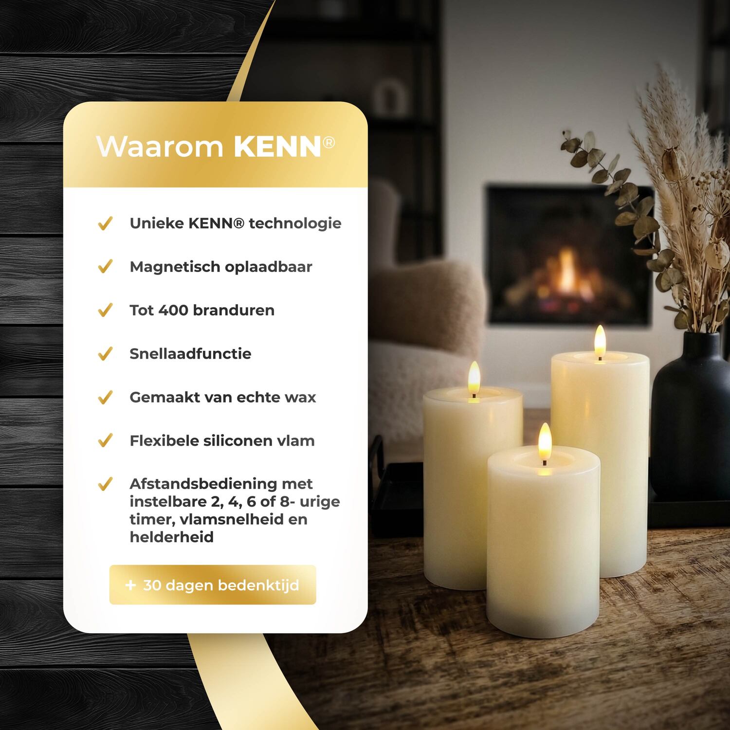 KENN® GlowPro™ Wiederaufladbare Stumpenkerzen Elfenbein - die Vorteile von kenn