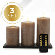 KENN® GlowPro™ oplaadbare LED kaarsen  rustiek bruin/caramel met afstandsbediening, timer en oplaadstation