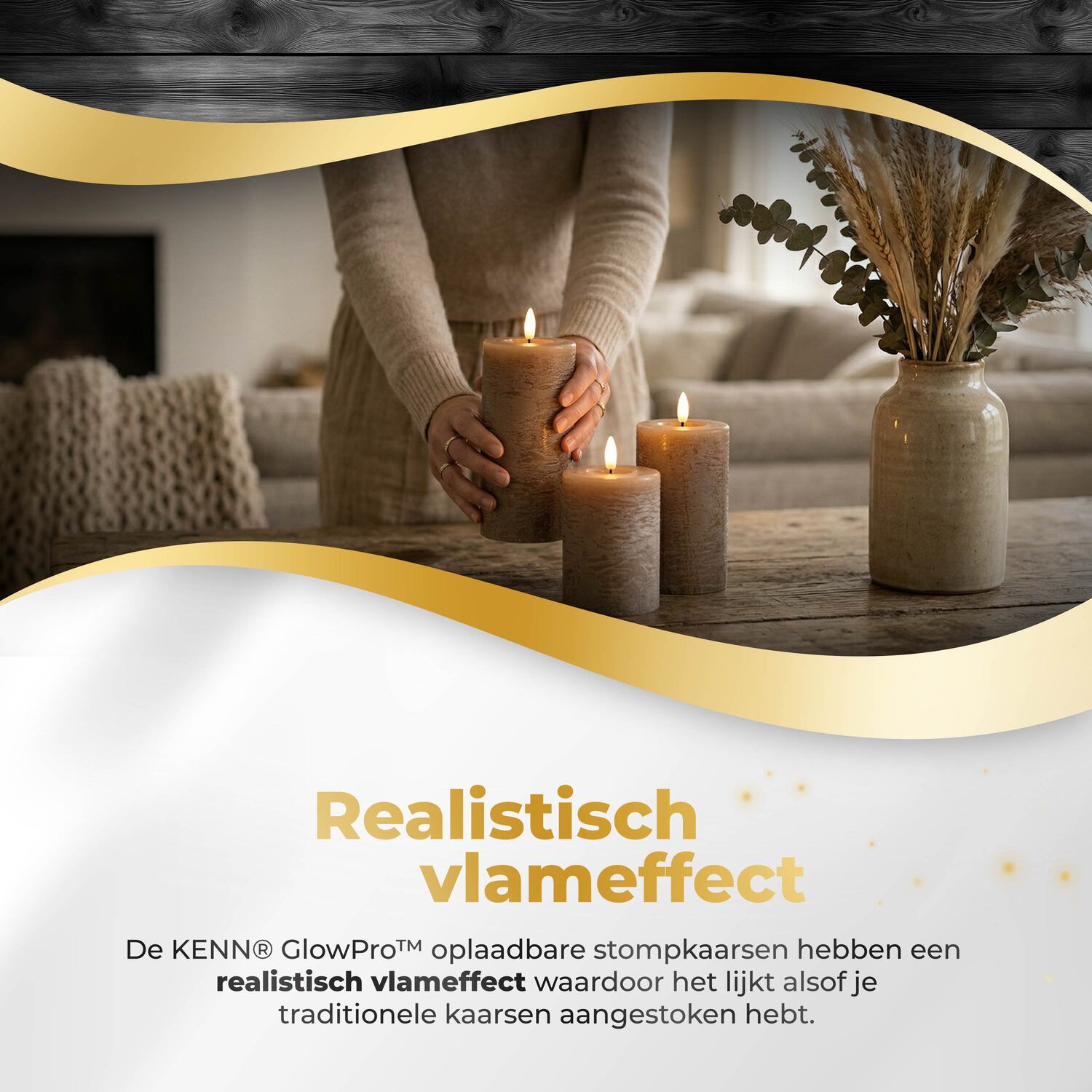 KENN® GlowPro™ oplaadbare LED kaarsen  rustiek bruin/caramel met realistisch flikkerend natuurgetrouwe vlam