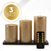 KENN® GlowPro™ Oplaadbare LED kaarsen in rustiek goud met afstandsbediening en oplaadstation