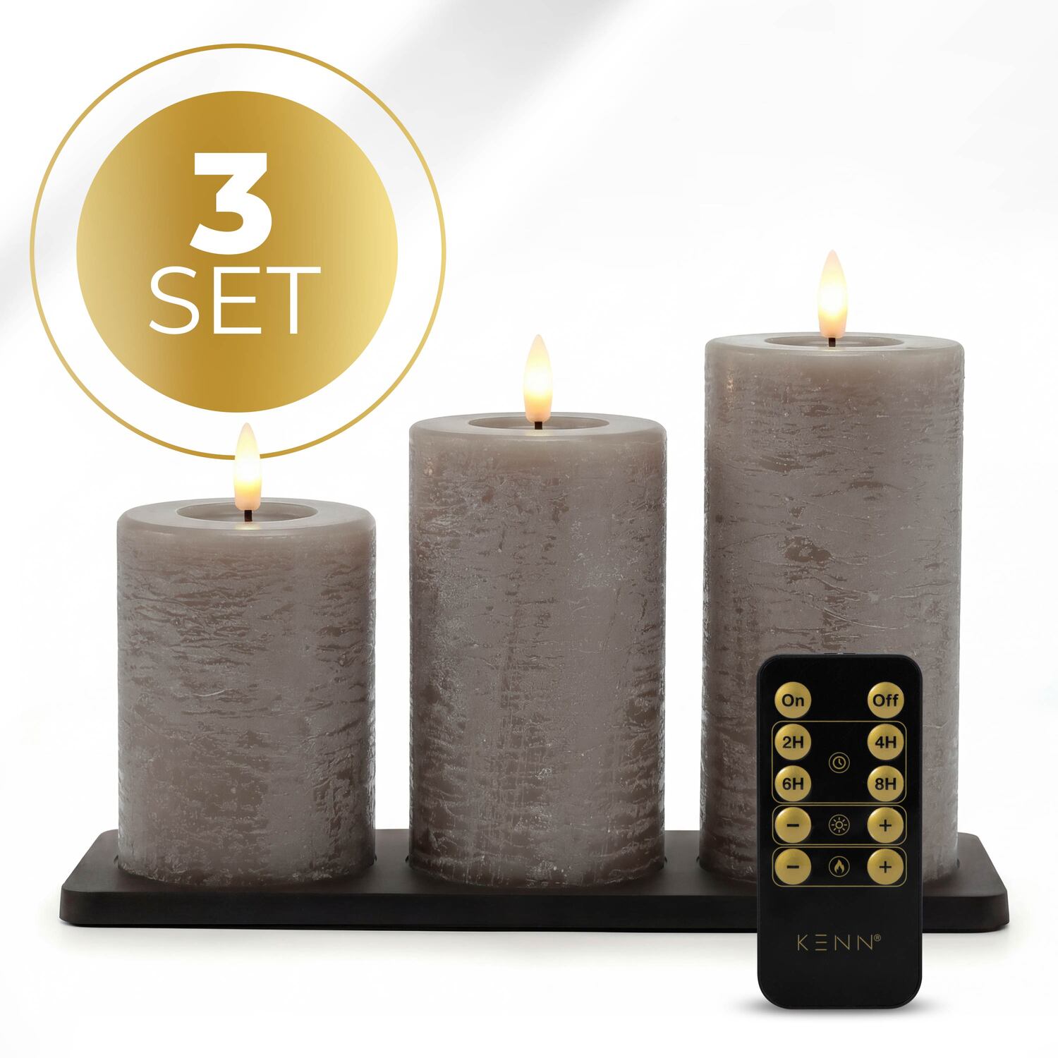 KENN® GlowPro oplaadbare LED kaarsen rustiek taupe met oplaadstation en afstandsbediening