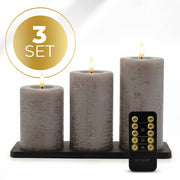 KENN® GlowPro oplaadbare LED kaarsen rustiek taupe met oplaadstation en afstandsbediening