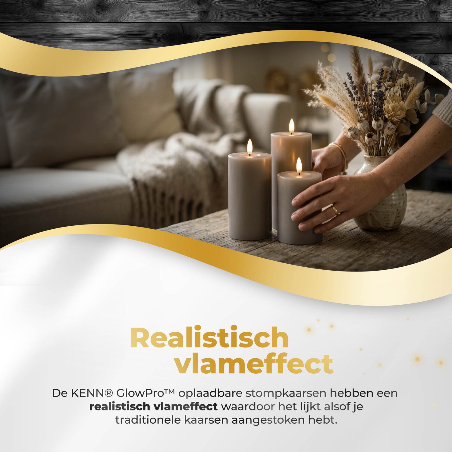 KENN® GlowPro™ Wiederaufladbare LED-Kerzen in Taupe mit realistischem Flammeneffekt