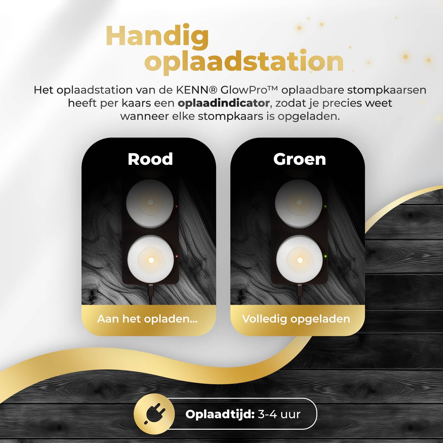 KENN® GlowPro™ Wiederaufladbare LED-Kerzen weiß mit praktischem Ladegerät und Ladeanzeigen